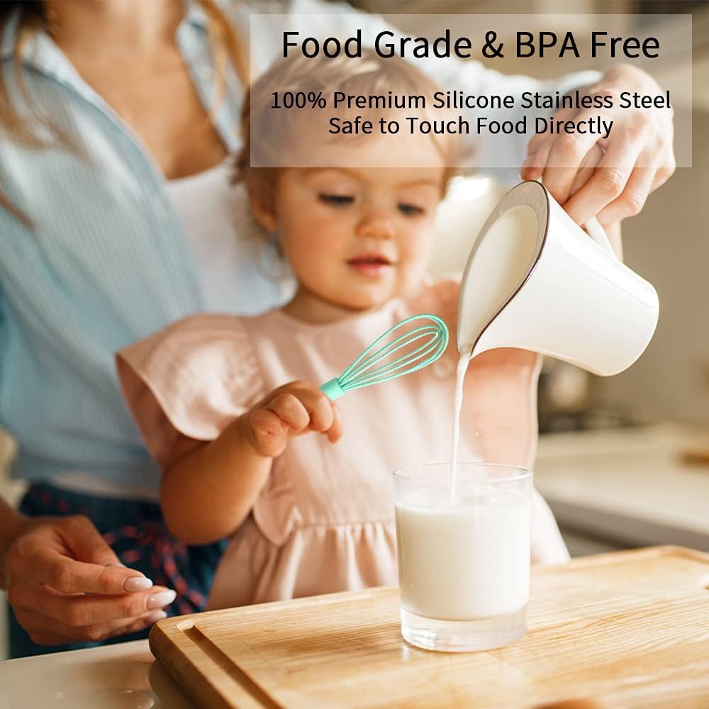 Ncam 5 Pcs Silicone Whisk For Cooking - Mini Whisk Stainless Steel Dough Whisk, Non Stick Hand Tiny Balloon Wire Whisk, Milk Egg