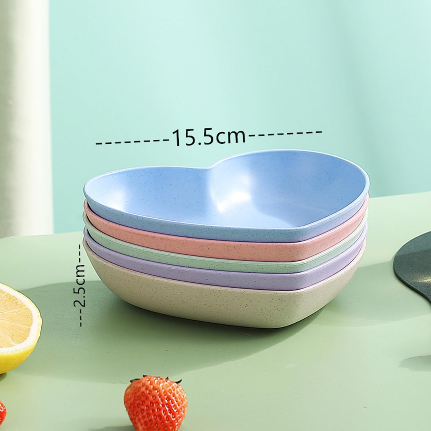 Yelona Heart Shaped Dessert Salad 5.9 Inch Plastic Dinner Plates, Dishes For Appetizer, Steak, Snacks, Microwave & Oven Safe, Th