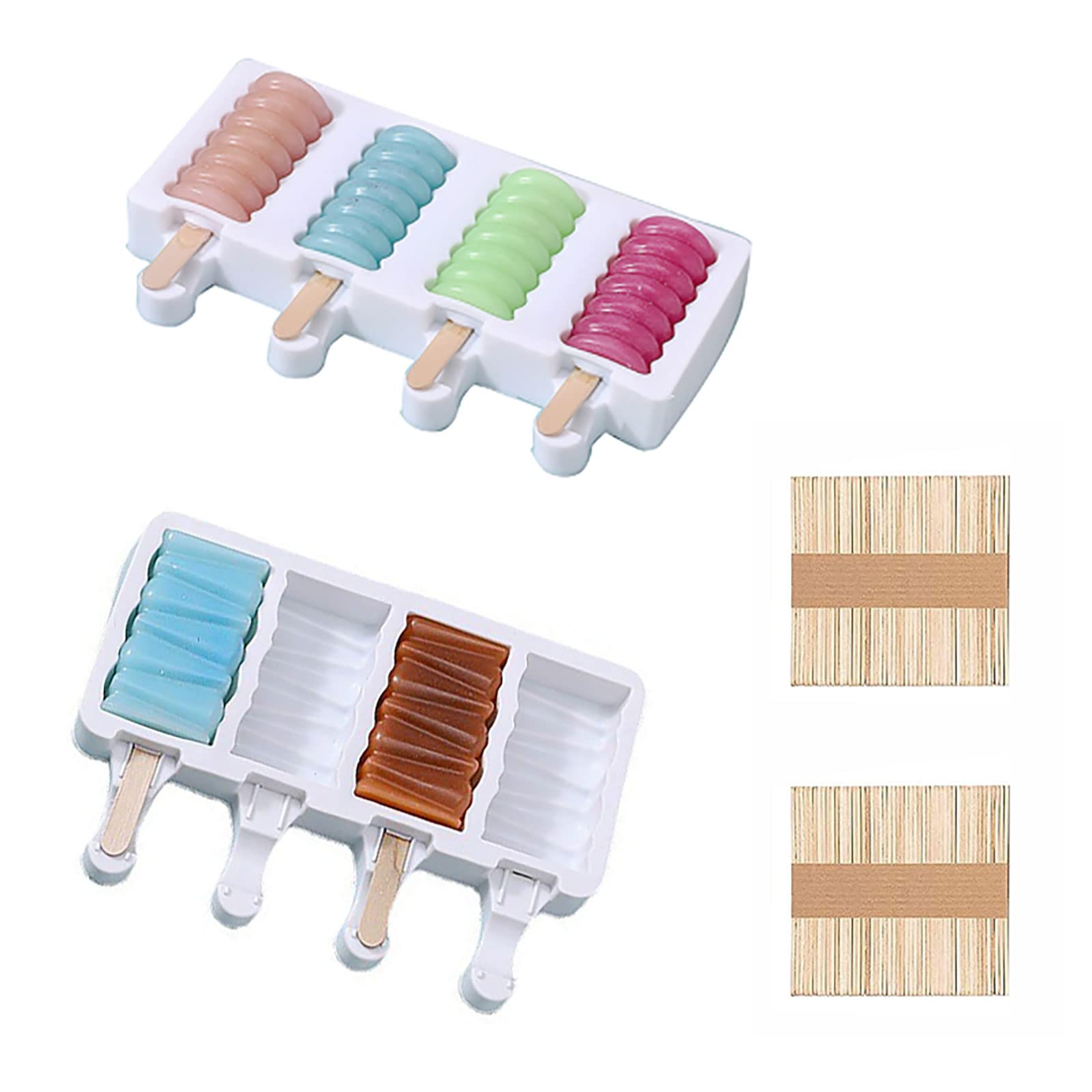 2 Pcs Popsicle Molds, Small 4 Cavities Cake Pop Silicone Molds Ice Cream Cakesicle Molds For Diy Popsicle With 100 Wooden Sticks