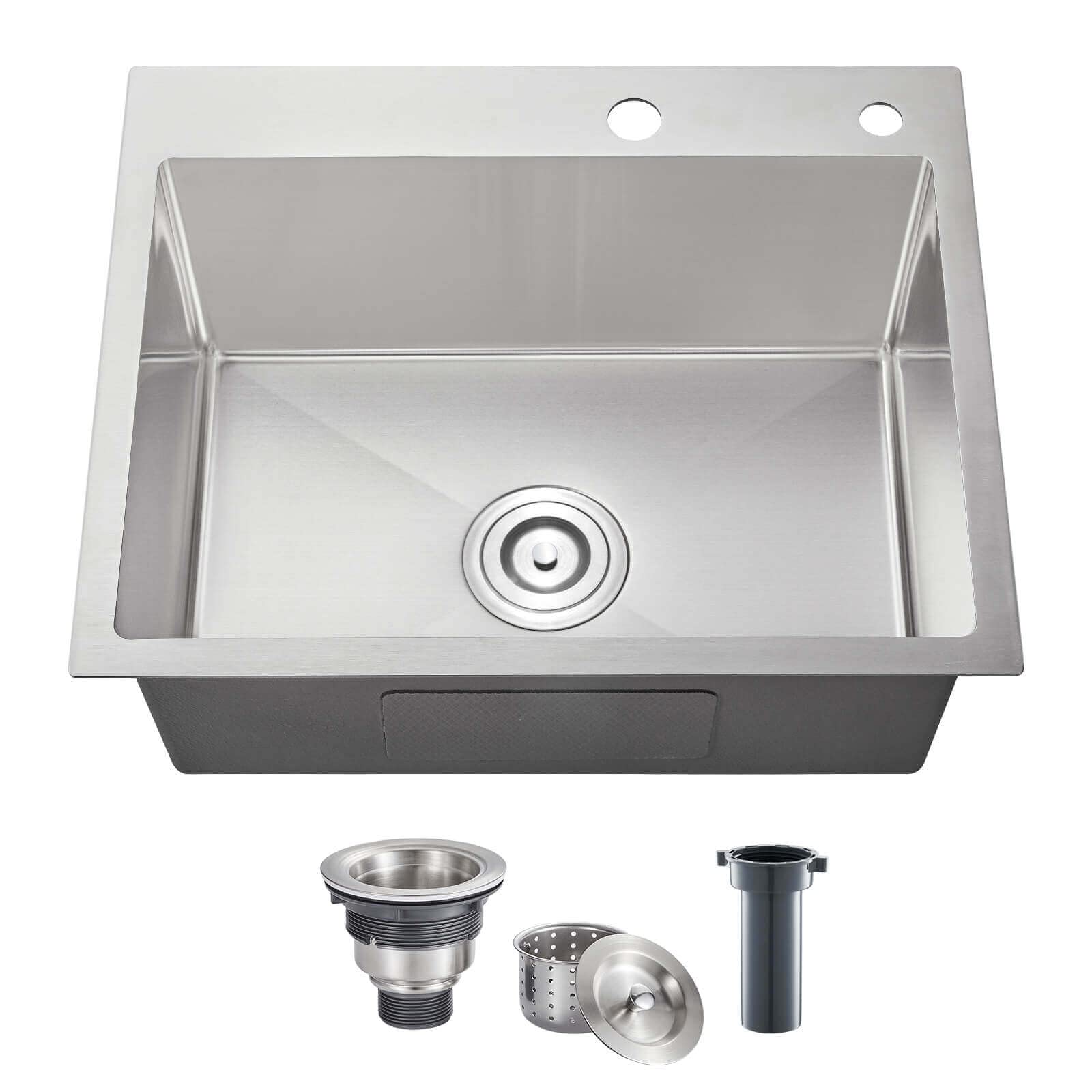 Popfly 24  18 Inch Drop In Kitchen Sink, Topmount Handmade Single Bowl 18 Gauge 304 Stainless Steel Overmount Kitchen Sinks, Bru