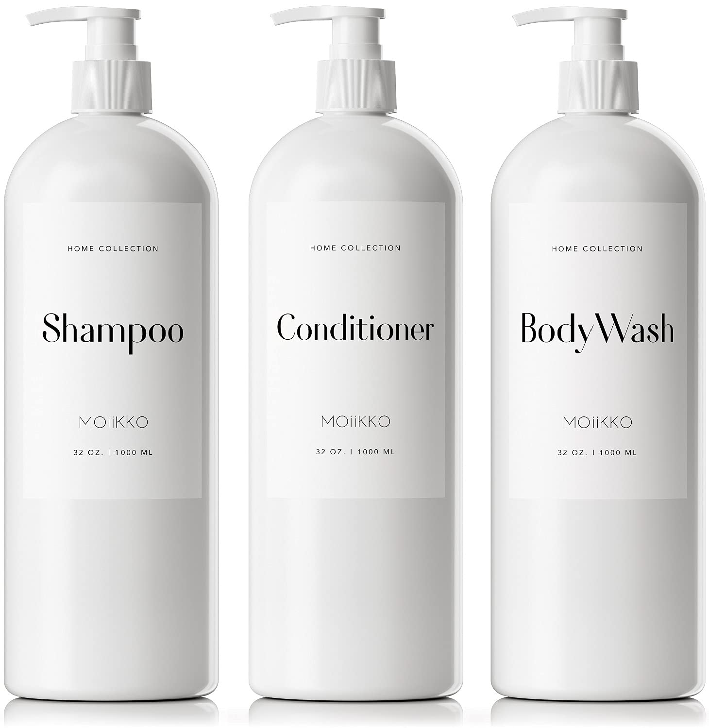 Moiikko 32Oz Refillable Shampoo And Conditioner Dispenser Bottles - Set Of 3 Empty Shampoo Conditioner Body Wash Dispenser With