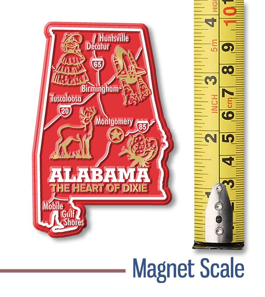 Alabama Giant State Magnet By Classic Magnets, 2.5'' X 3.8'', Collectible Souvenirs Made In The Usa