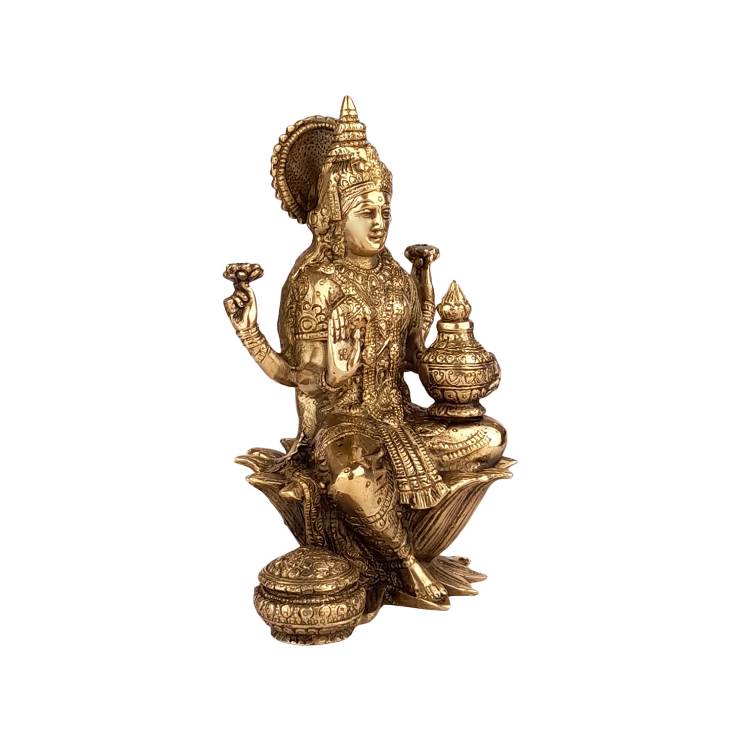 Kartique Brass Idol Maa Lakshmi Sitting On Lotus For Home Office Maha Laxmi Murti Dhan Devi Of Prosperity Wealth Fortune Gold Co