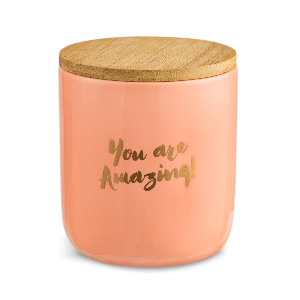 Chumbak Self Care Ceramic Storage Jar - Pink Kitchen Jar, Bamboo Lid, Decal Print, Airtight, Dining, Pantry & Tableware, Food St