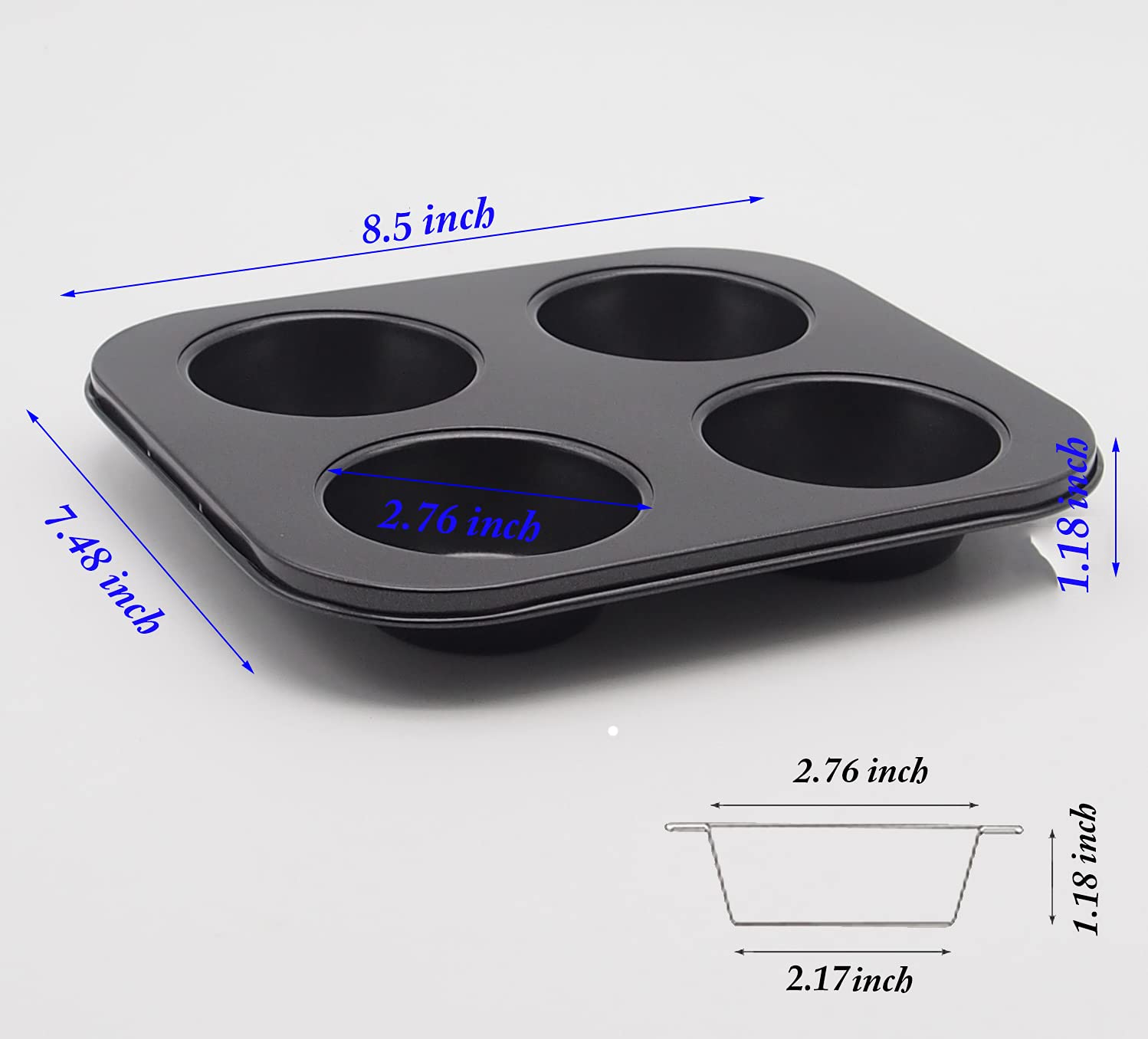 Hytk 4 Cup Muffin Pan 2 Pcs (8.5 X 7.48 Inch) Air Fryer Small Oven Cupcake Baking Pan Non Stick No Toxic Bakeware