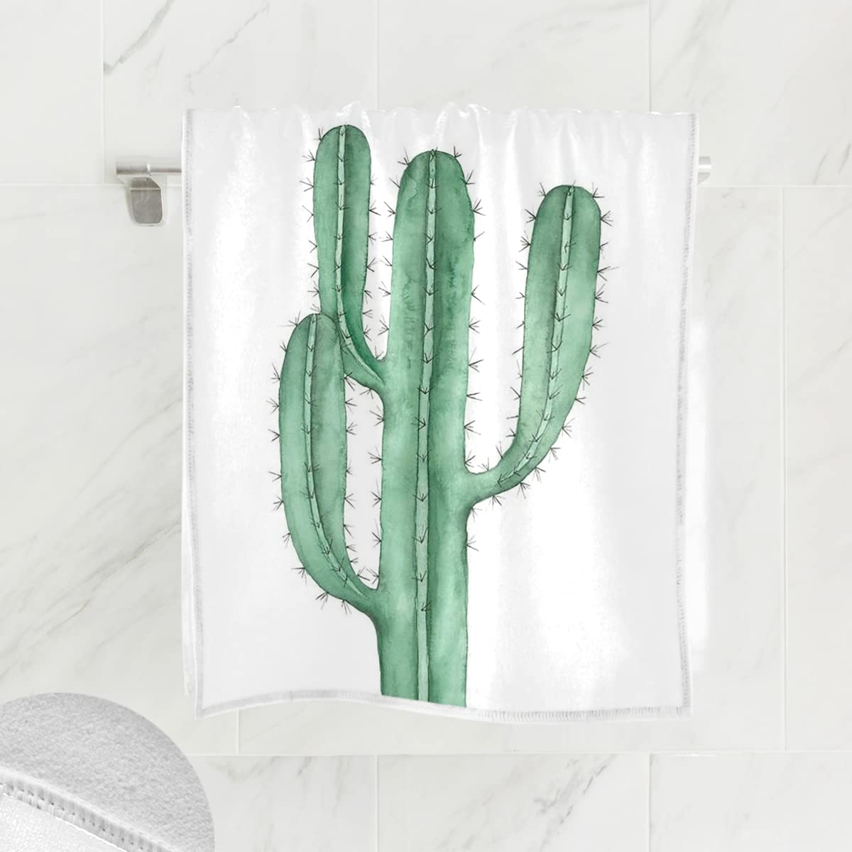 Green Cactus Hand Bath Towel Tropical Cacti Fingertip Towel Floral Plant Kitchen Bathroom Shower Towel Set Highly Absorbent Beac