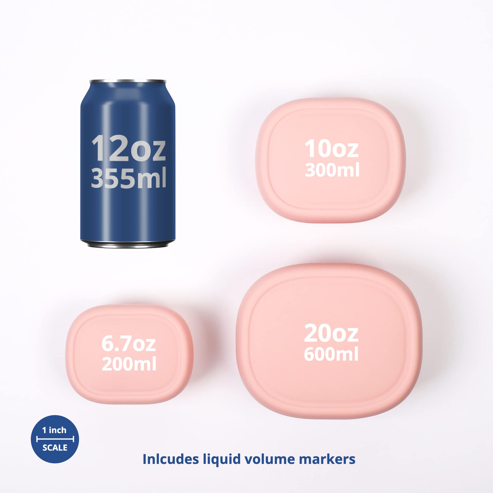 BLUE GINKGO Nesting Silicone Containers - Set of 3 Hard-Shell Silicone Food Storage Containers | BPA Free  Airtight  Dishwasher and Freezer Safe (6.7oz  10oz  20oz) - Pink