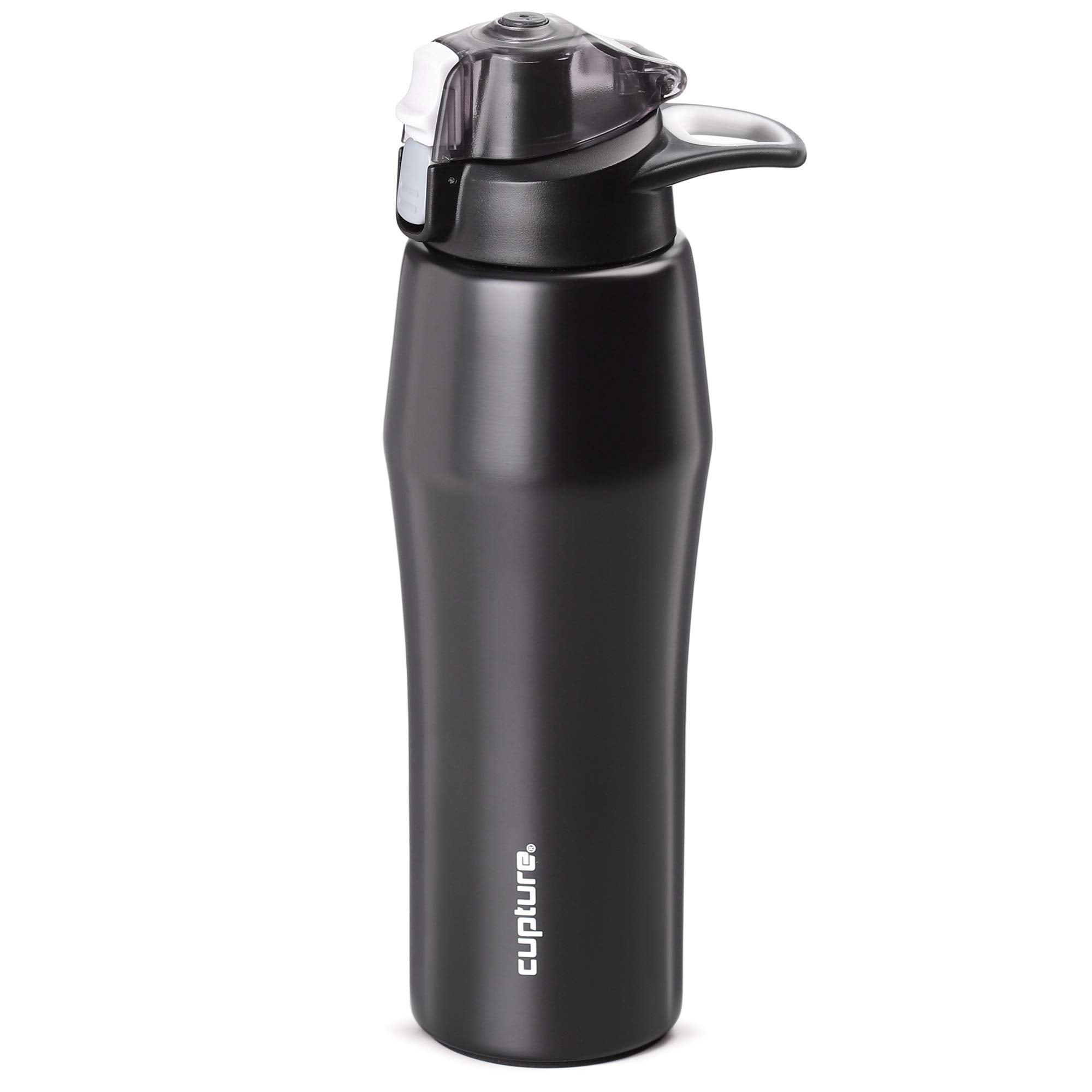 Cupture Action Water Bottle Flip Top with Handle  22oz Stainless Steel VacuumInsulated (Black)