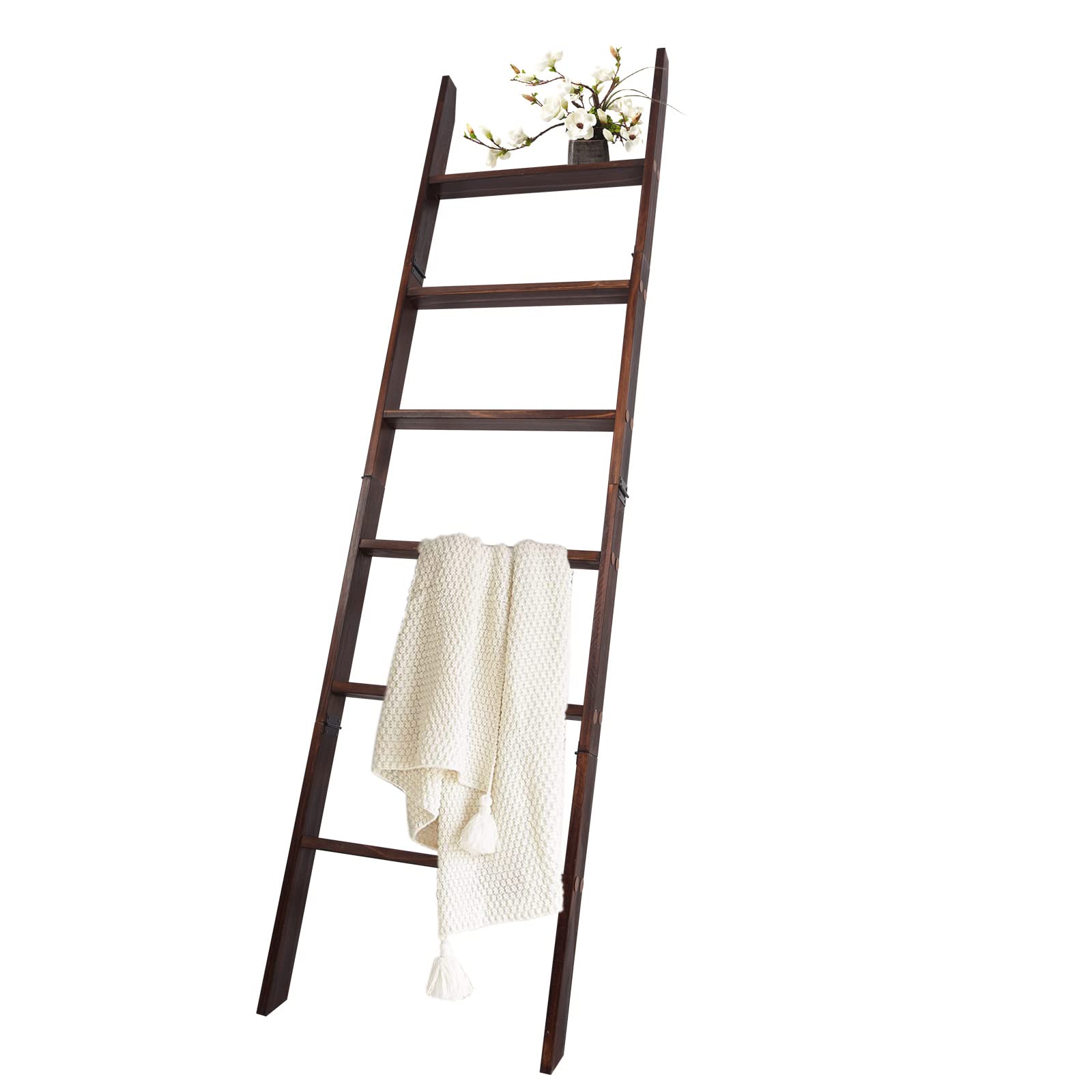 Hybdamai Blanket Ladder, 6-Tier Wooden Quilt Stand, Decorative Ladder Shelf, Leaning Shelf, Wall Leaning Blanket Ladder Towel St