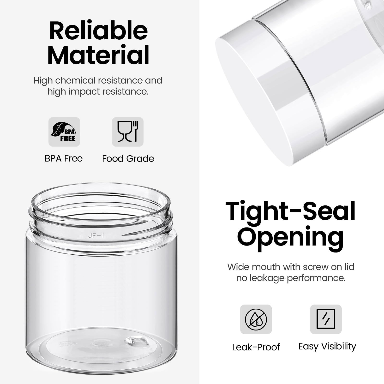 TUZAZO 24 Pack Empty Plastic Slime Containers with Lids and Labels - 12pcs 8 OZ and 12pcs 4 OZ Small Plastic Jars for Lotion  Cream  Ointments  Makeup  Glitters  Samples  Travel Storage