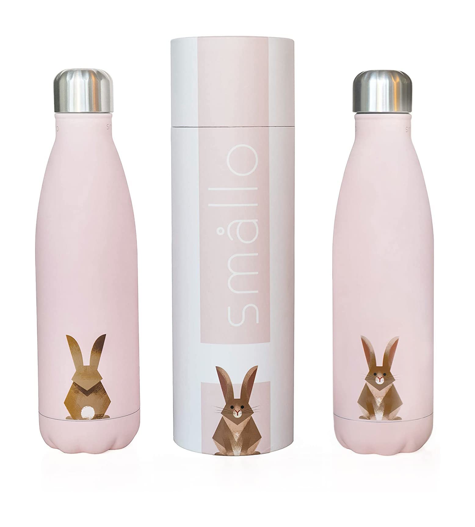 Smllo | Water Bottle With Cute Bunny Design | Stainless Steel | Double Wall Insulated | Pink | 17Oz