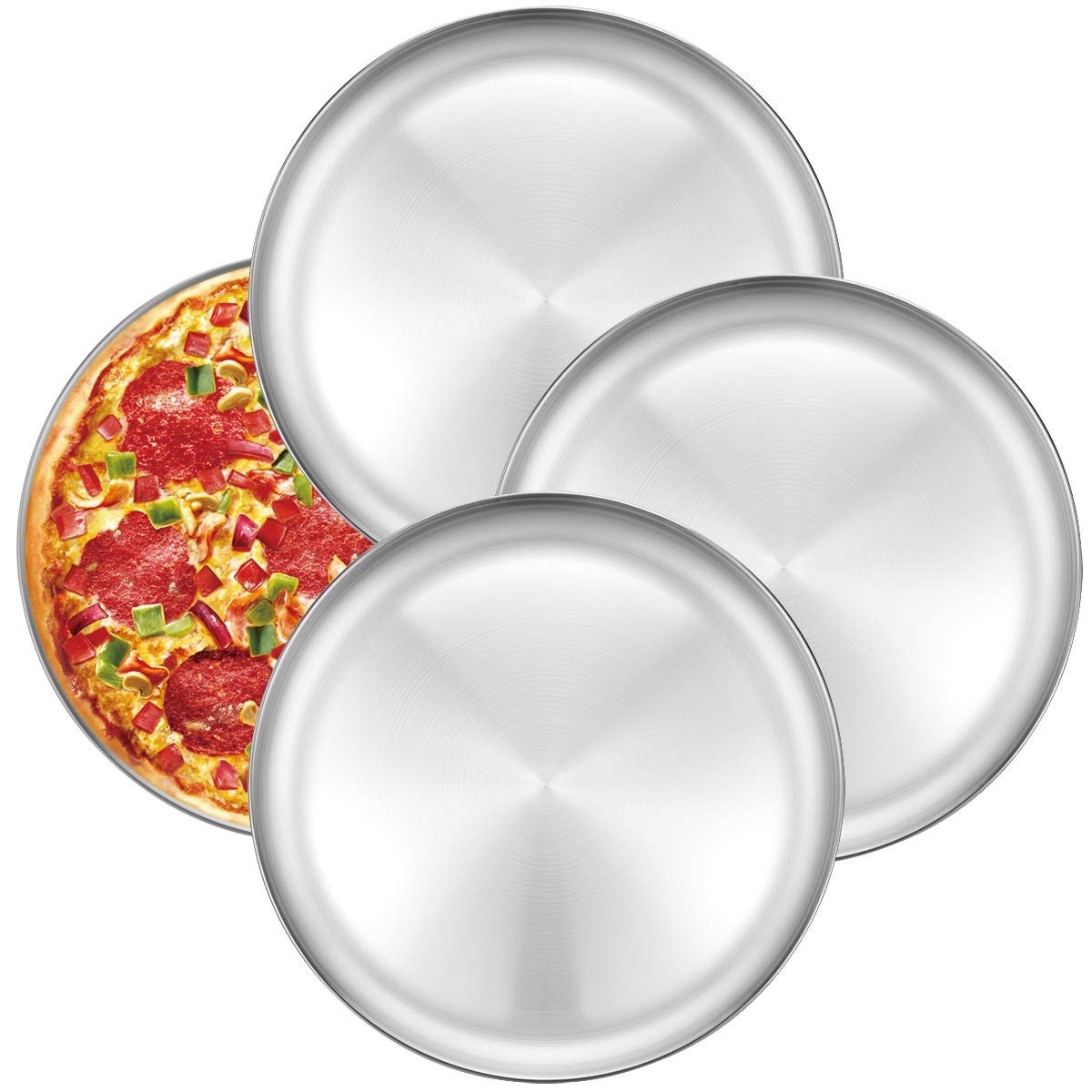 Deedro 12 Inch Pizza Pan, Stainless Steel Pizza Tray Baking Sheet for Oven, Round Plates for Cookie Pie Pizza Salad, Healthy & D