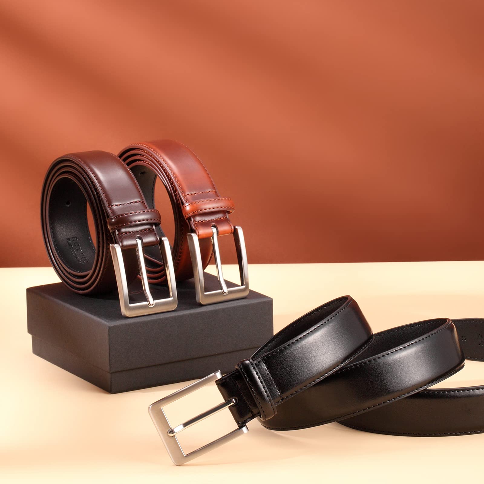 Xouxou Mens Casual Leather Jeans Belts Classic Work Business Dress Belt With Prong Buckle For Men (Black (S101), 50 (Waist 48))