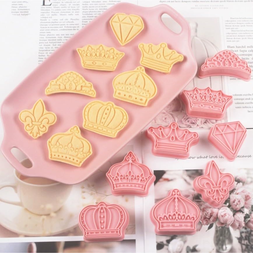 6 Pieces Cute Cookie Cutters Cartoon Cookie Mould Cookie Stamps Set Kitchen Tools Plastic Cookie Press (Crown)
