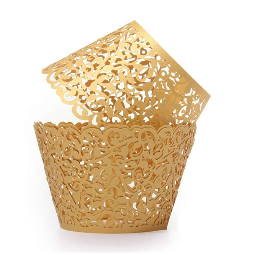 Suyeper 100Pcs Cupcake Wrappers Artistic Bake Cake Paper Cups Little Vine Lace Laser Cut Liner Baking Cup Muffin Case Trays For