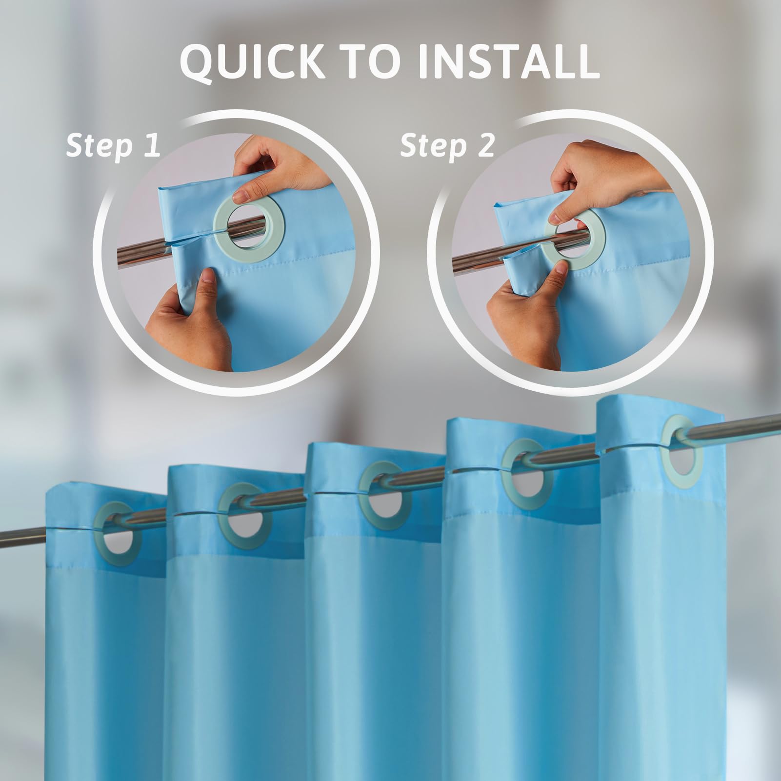 Furlinic No Hook Long Shower Curtain 78 Length,Soft Polyester Fabric Wahable Shower Curtain Liner,Modern Hotel Spa Style Bathroo