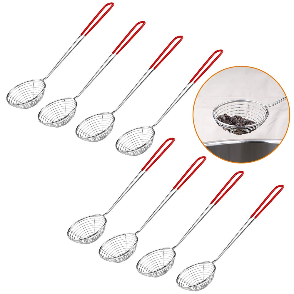 8 Pieces Stainless Steel Spider Strainer Spoon Small Wire Skimmer Colander With Handle For Hot Pot, Tortellini And Meatball