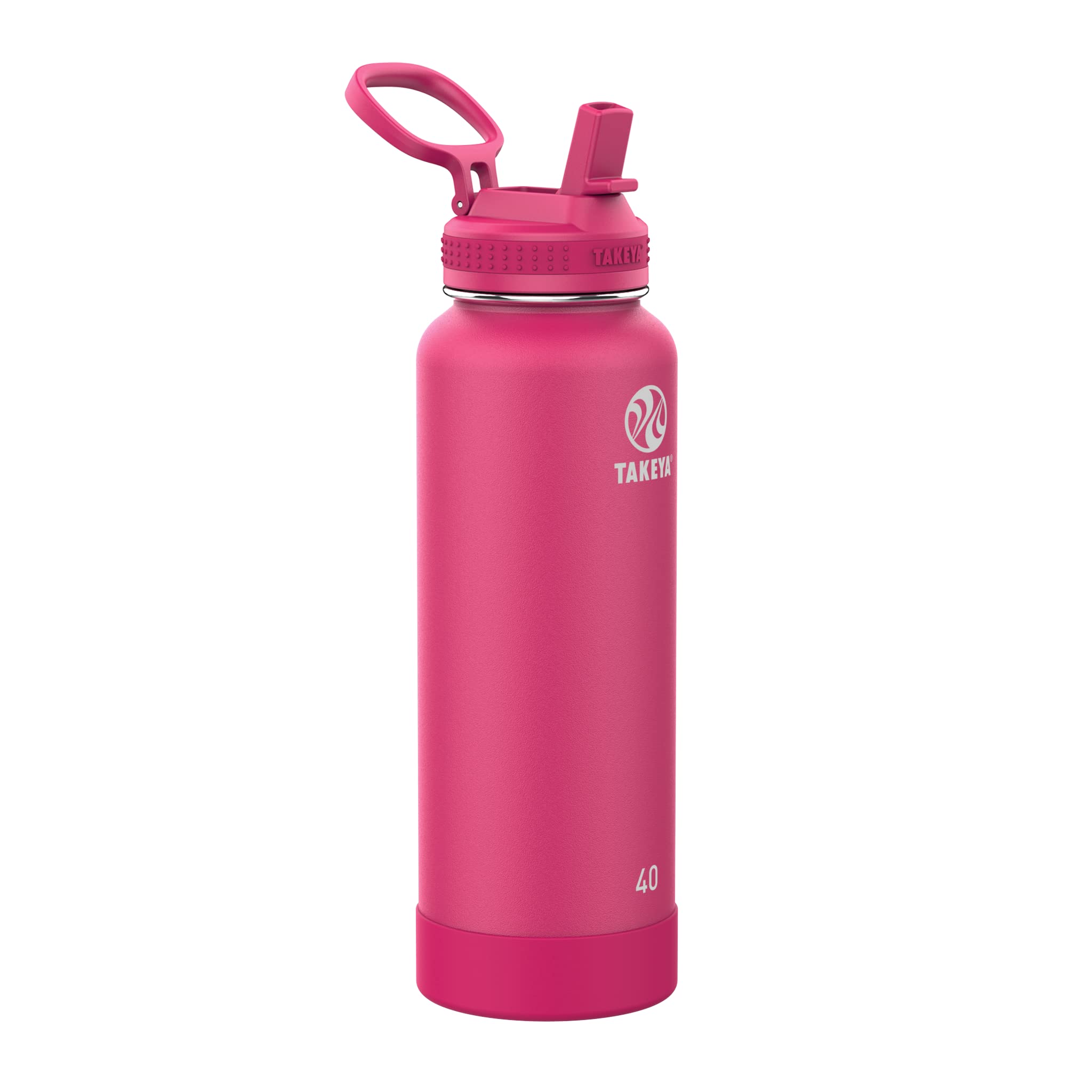 Takeya 40 Oz Cp Signature Pickleball Stainless Steel Insulated Water Bottle With Choice Of Lid, Backspin Pink