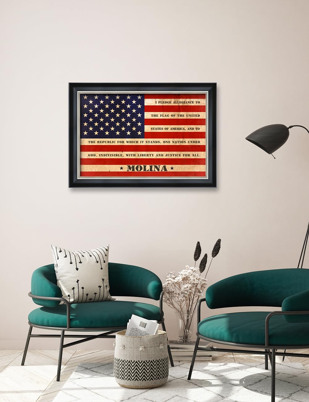 Ipic - American Flag Personalized Framed Wall Art With Names And Date On, Giclee Prints Framed With Solid Wood, Custom Memorial
