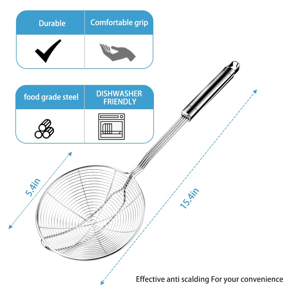 Aettechgd Steel Spider Strainer Skimmer Ladle, Strainer Spider Skimmers For Kitchen Cooking And Frying, Premium Strainer Spoon D