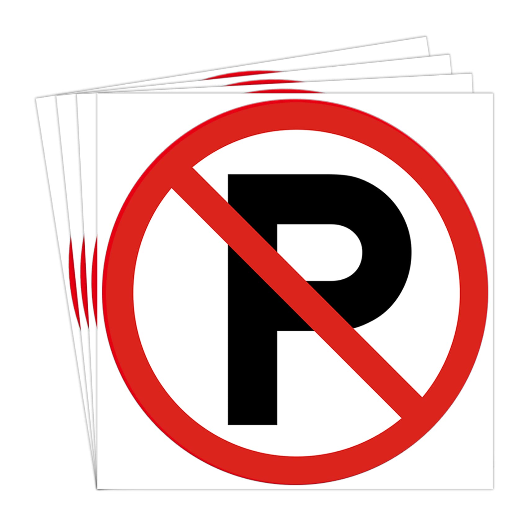 Dealzepic - No Parking Sign - Self Adhesive Peel And Stick Waterproof Warning Vinyl Decal - 3.94 Inches In Diameter | Pack Of 4