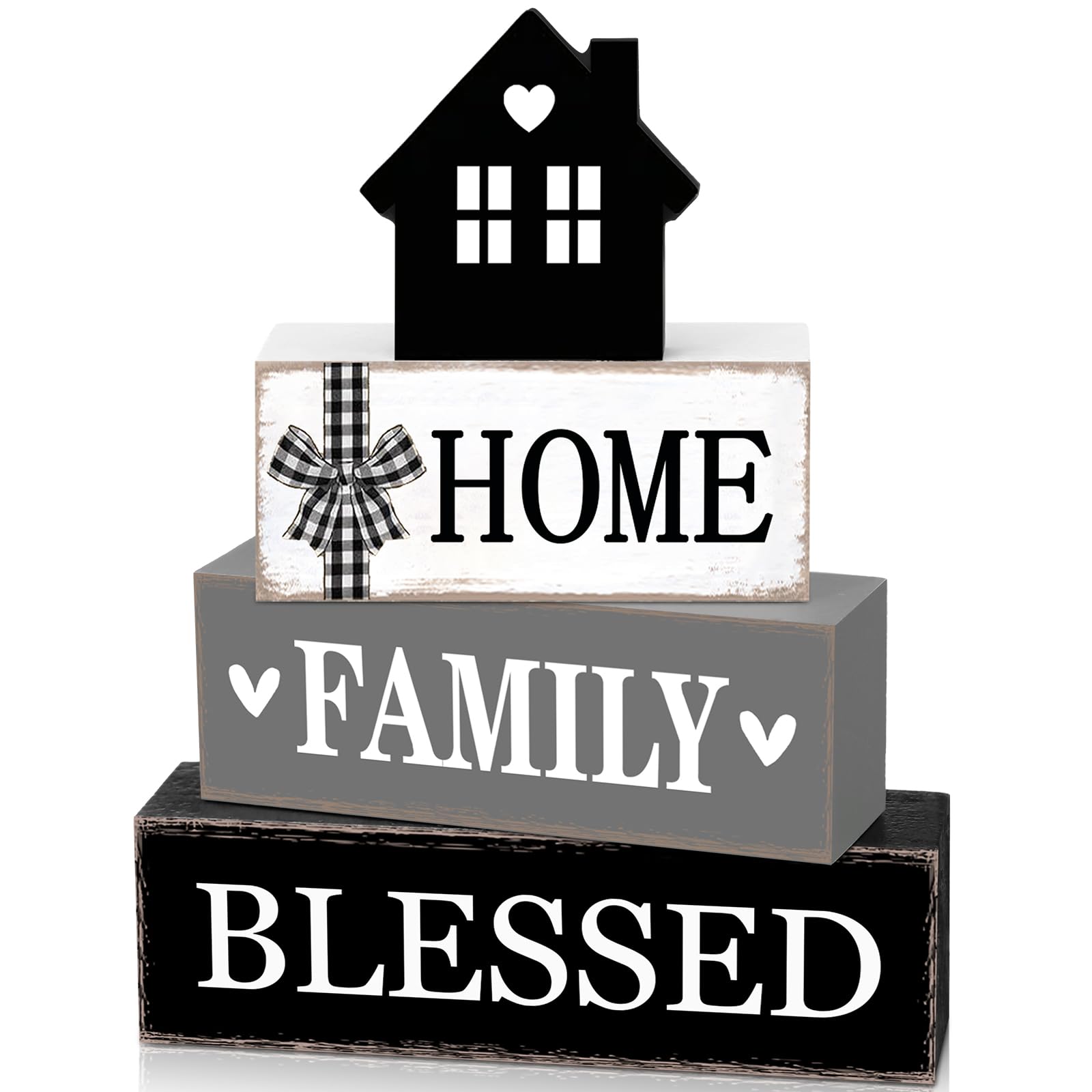 Cinnvoice Rustic Farmhouse Table Decor Blessed Signs for Home Decor Neutral Home Family Wood Sign Black and White Modern Tableto