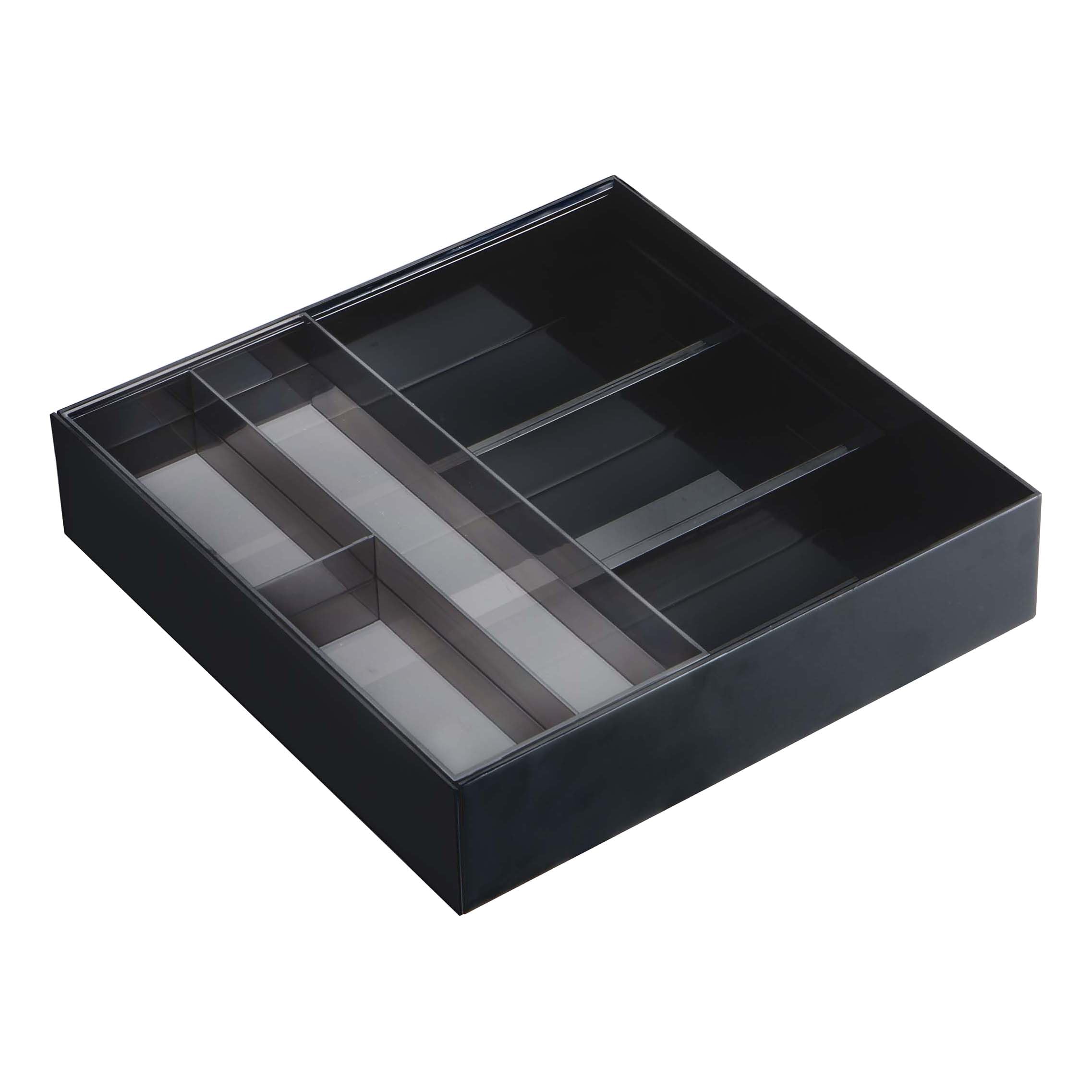 YAMAZAKI Home Expandable Cutlery Kitchen Silverware Utensil Storage Tray | Plastic | Drawer Organizer  One Size  Black