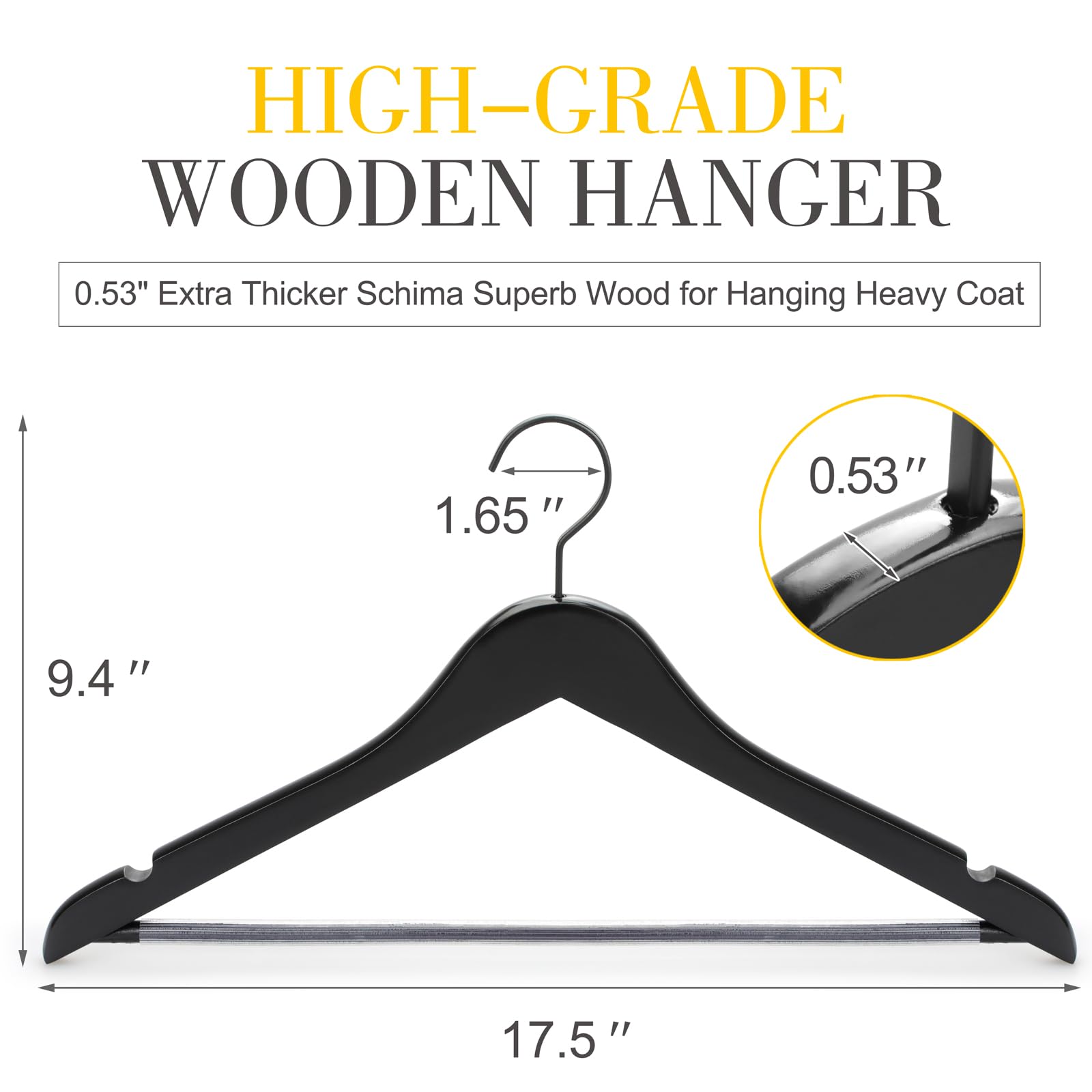 Topia Hanger Premium Wooden Hangers, Luxury Boutique Wood Hangers With Extra Thick Hook And Non Slip Pants Bar, Heavy Duty Coat