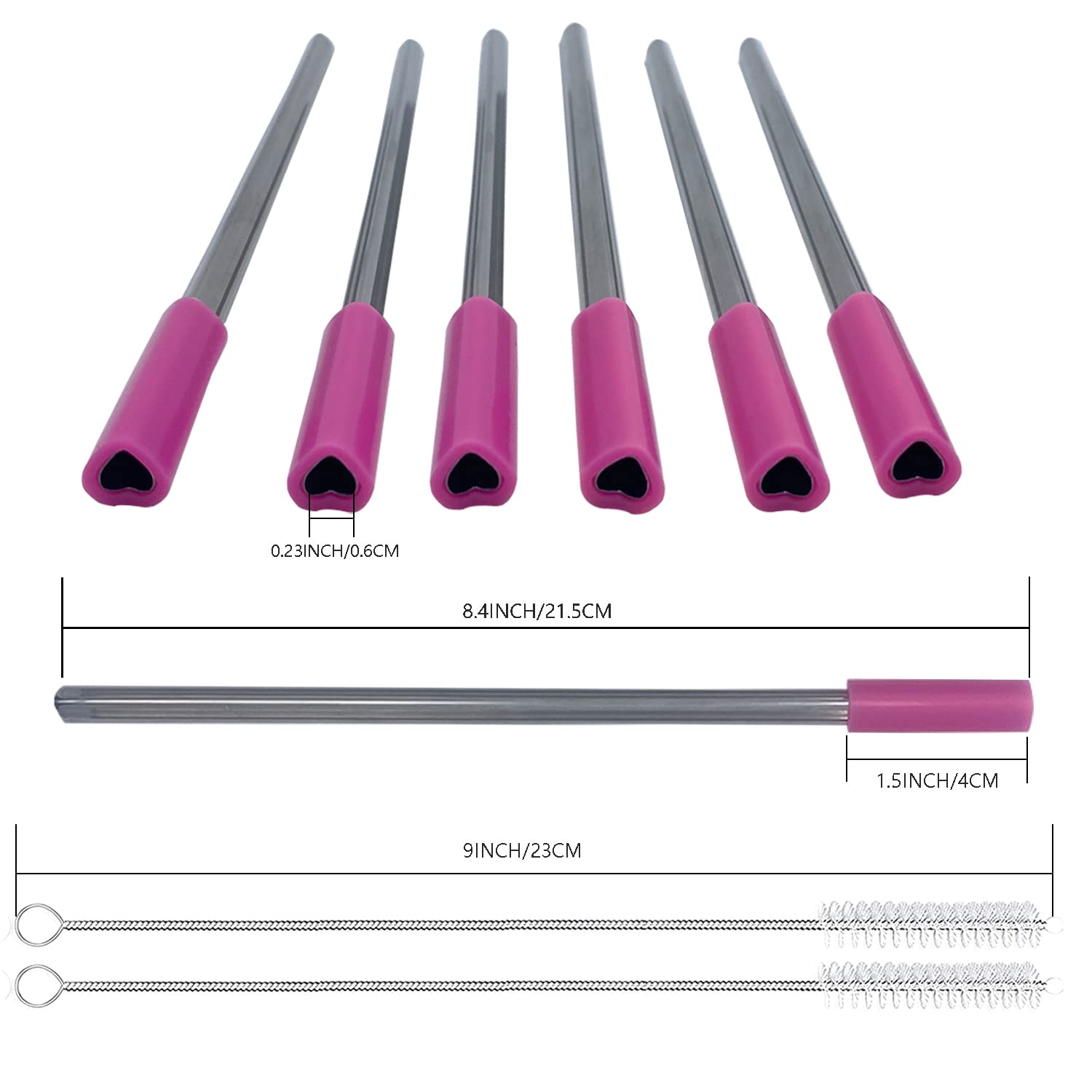 Amsthow Cute Metal Straws 6Pcs Heart Shaped Straws Reusable Stainless Steel Cute Flexible Portable Straw With Silicone Tip And C