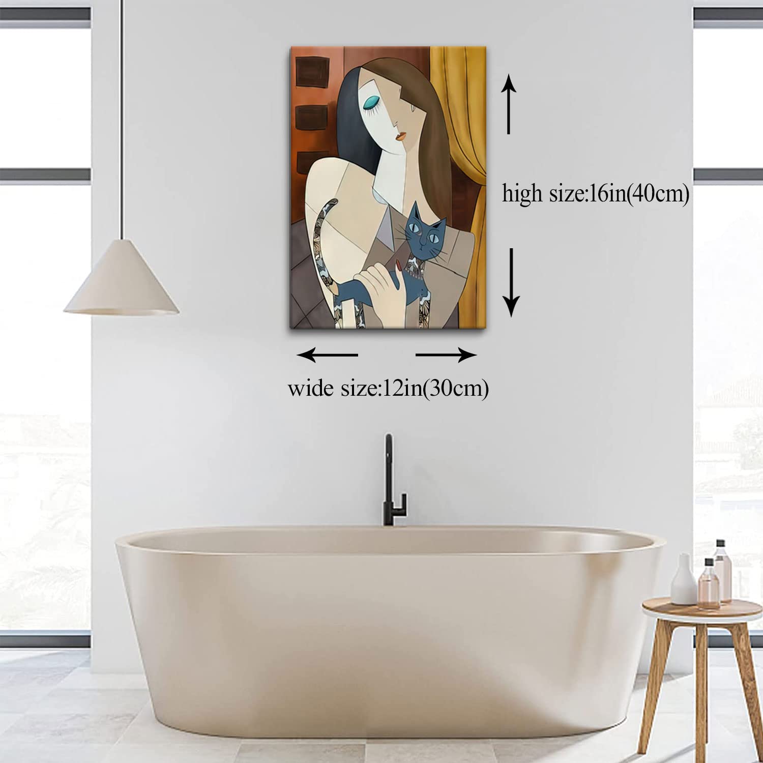 Framed Picasso Wall Art Nordic Abstract Girl and Cat Canvas Wall Art Bohemian Canvas Prints The Dream Girl with Cat Picture Modern Wall Decor for Hotel Rooms Bedroom Poster 12''* 16''