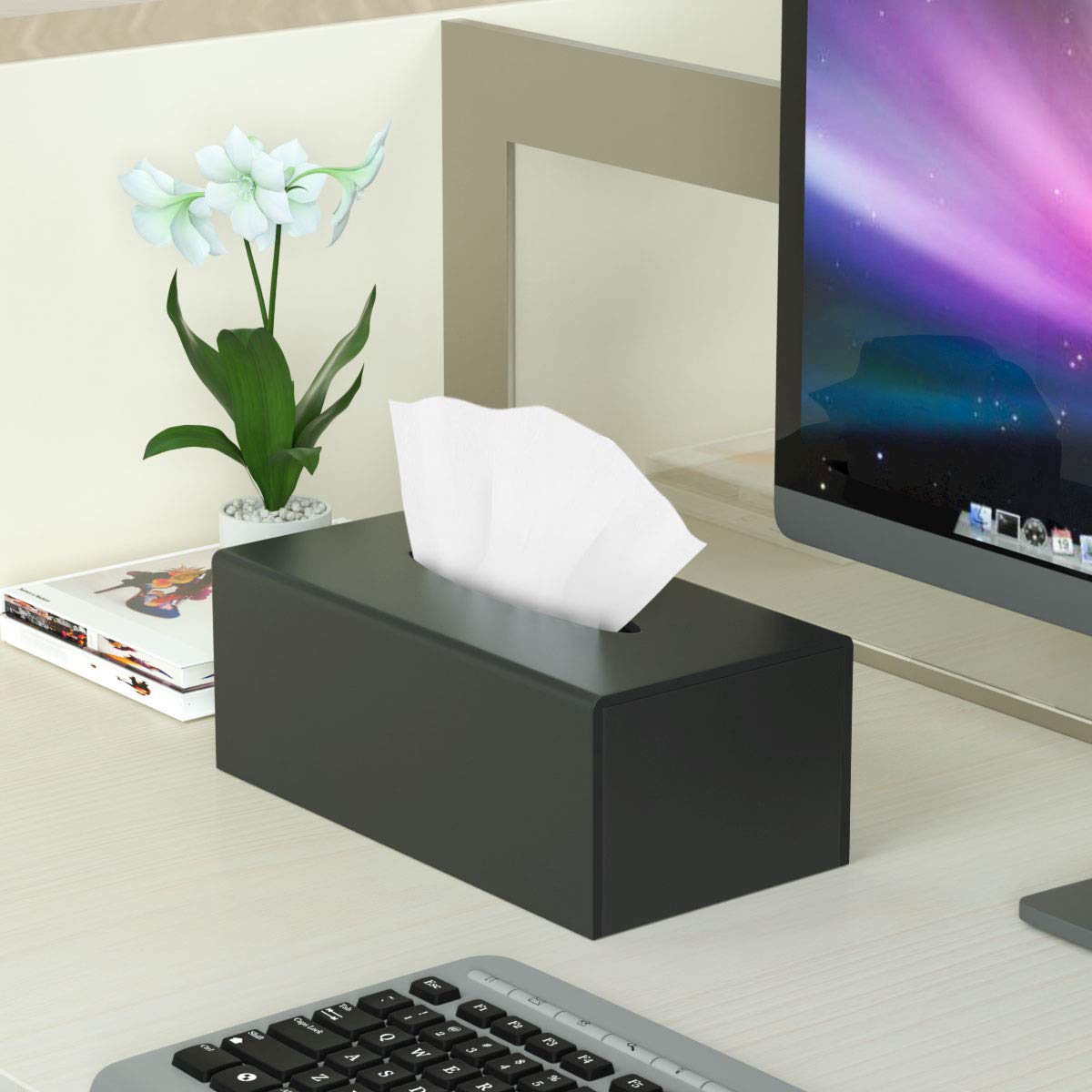 Hiimiei Acrylic Tissue Box Cover Tissue Holder Napkin Dispenser For Home Office Restaurant-Black
