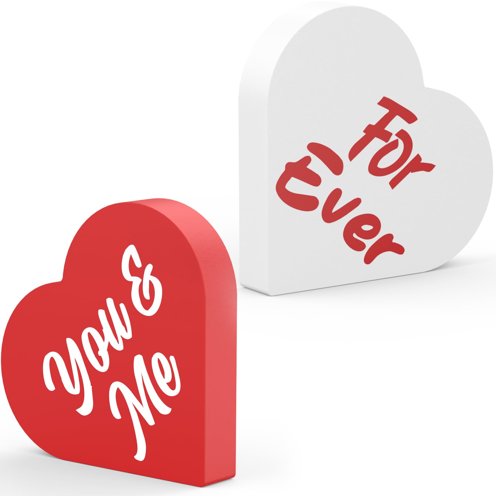 Valentines Day Decorations, 2 PCS Double Printed Wooden Conversation Hearts Decoration, Romantic Valentines Day Decor for Indoor