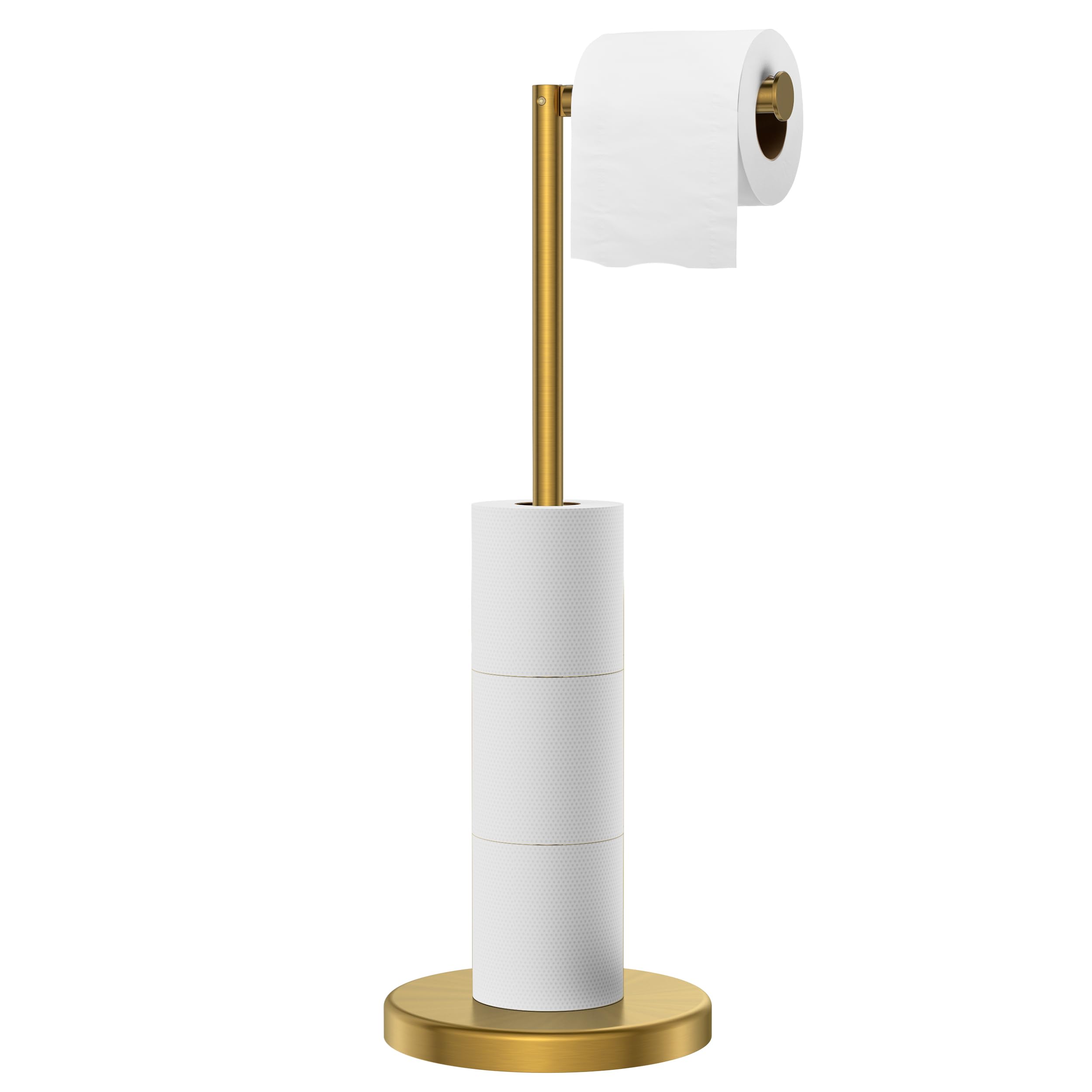 Forious Toilet Paper Holder Stand, Brushed Gold Toilet Paper Holder Free Standing, [2.9Lb Weighted Base] Stand Up Toilet Paper H