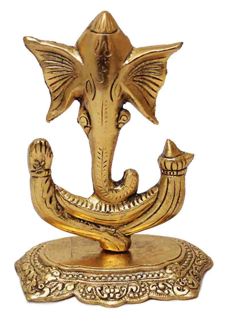UAPAN MetalCraft Lord Ganesh Trunk Idol Sculpture Home Office Gifts Decor(6.5 Inches, Gold)