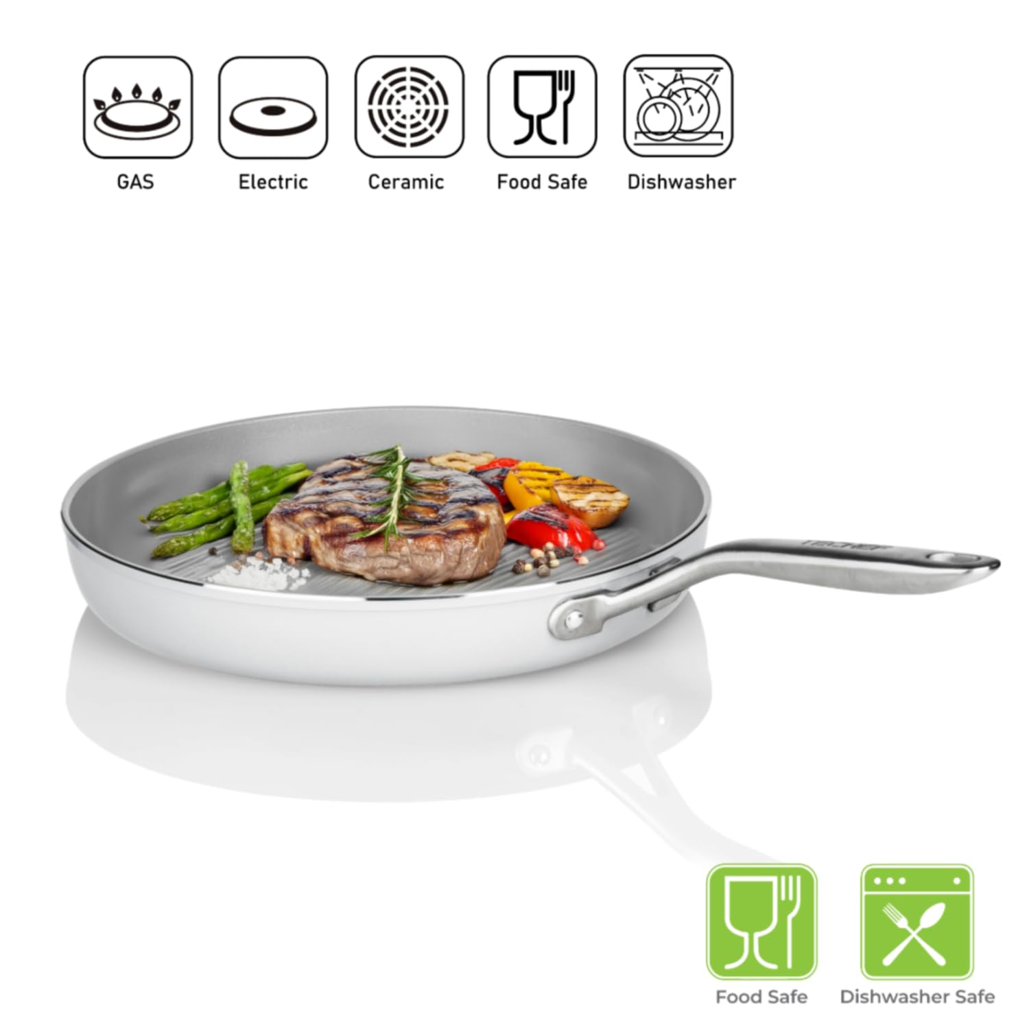 Techef - Ceraterra Collection, 12 Ceramic Nonstick Grill Pan (Ptfe And Pfoa Free Ceramic Exterior  Interior), Made In Korea (12-
