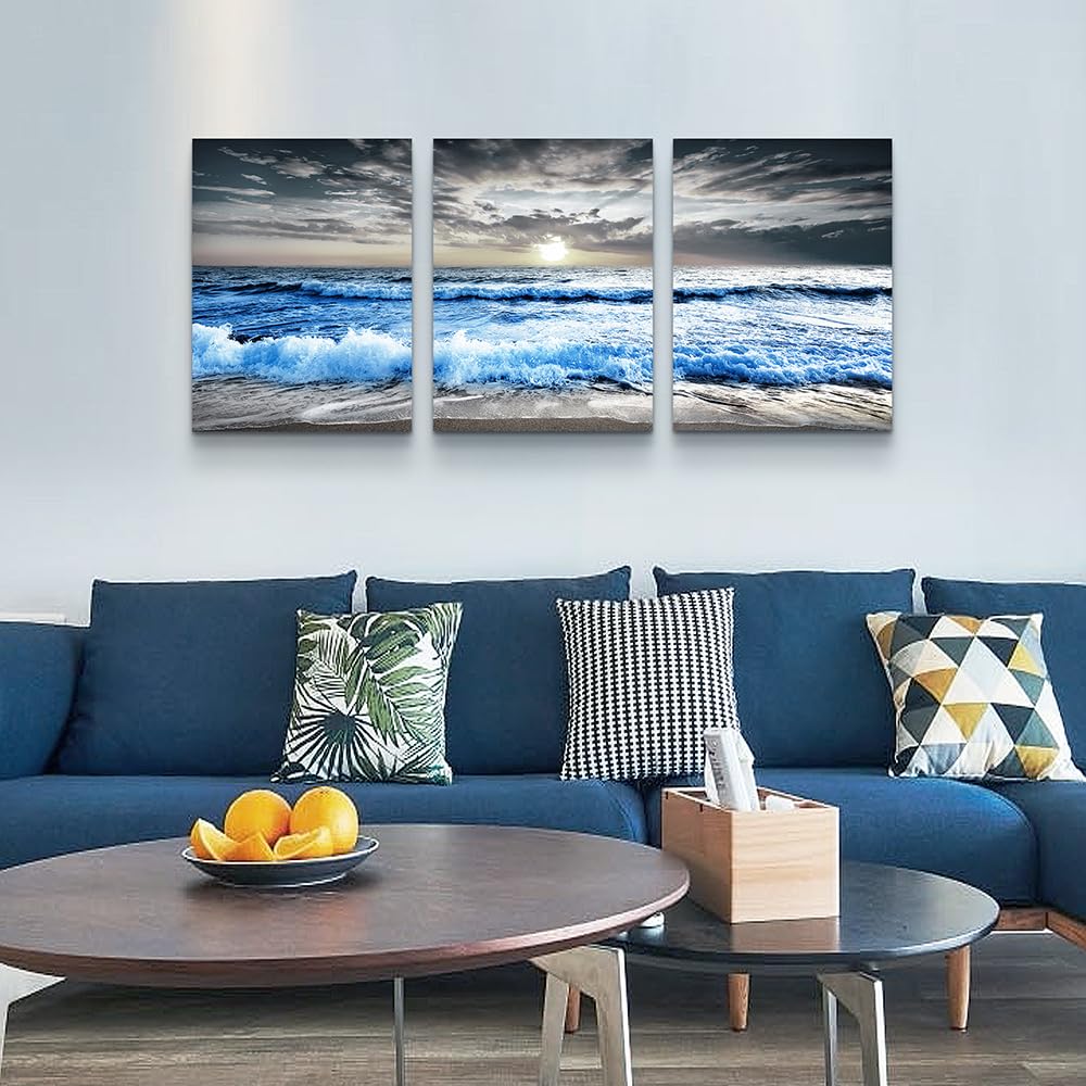 Mhartk66 Large Canvas Wall Art For Living Room Wall Decorations For Bedroom Office Wall Decor Blue Ocean Wave Seascape Pictures