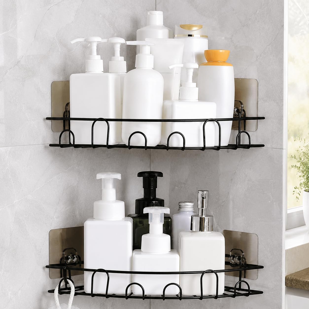 Luppra Bathroom Wall Rack  Pack Of 2, SelfAdhesive Corner Shelf Stainless Steel Wall Shelf (Number Of Shelves  2, Black)