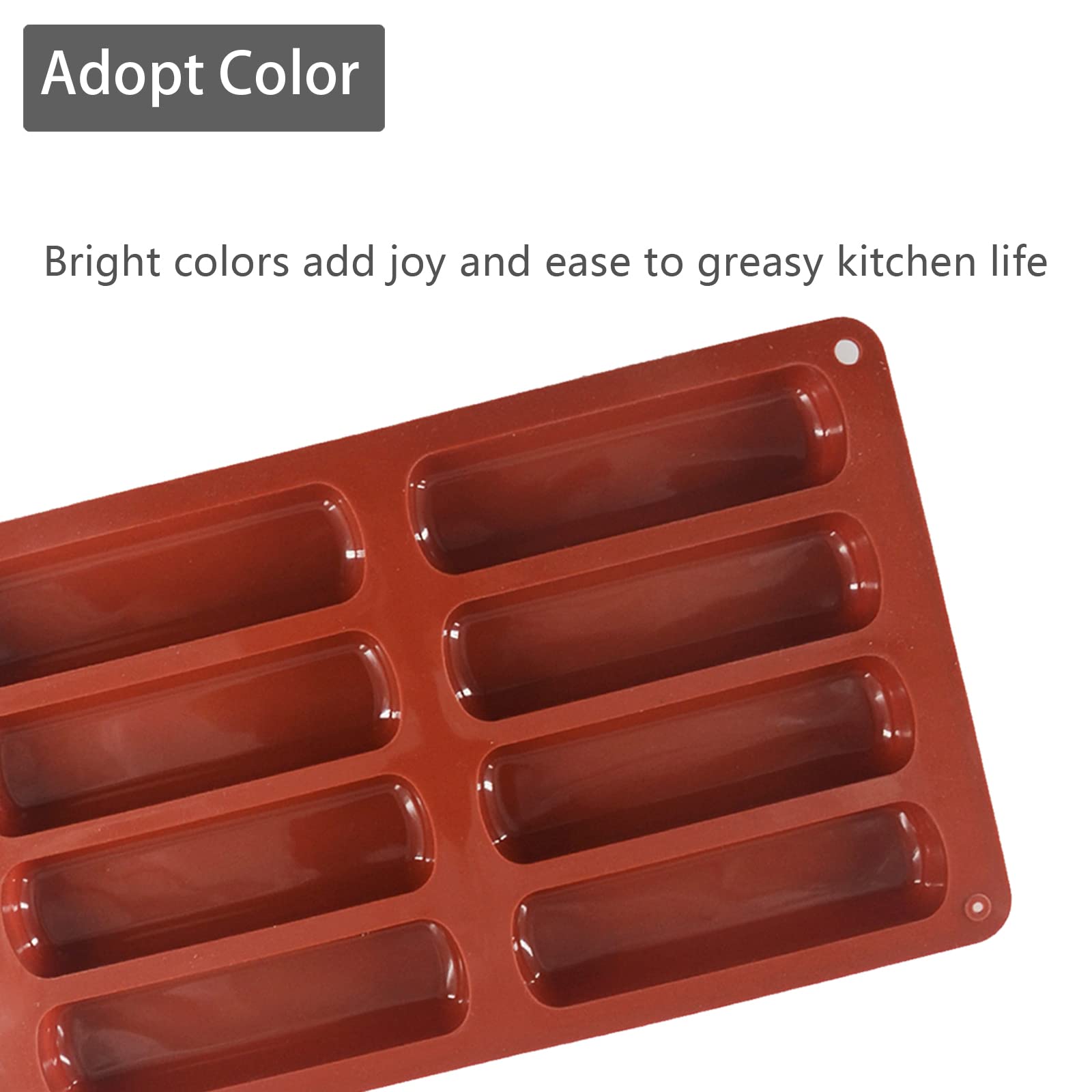 Emousport Cake Tools Silicone Classic Collection Shapes Finger Orange Non Stick Eclair 8 Forms Silicone Baking Mold