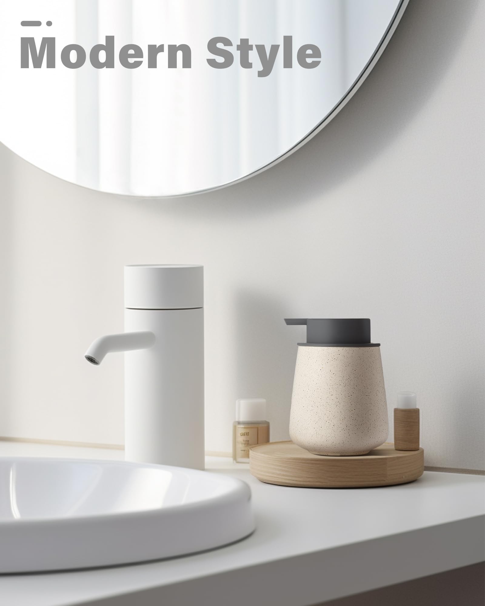 Lareina Soap Dispenser 12 oz- Ceramic Liquid Hand Soap Dispenser with Grey Removable Pump  Refillable Modern Dish Soap Dispenser for Bathroom & Kitchen  Speckled Matte Beige