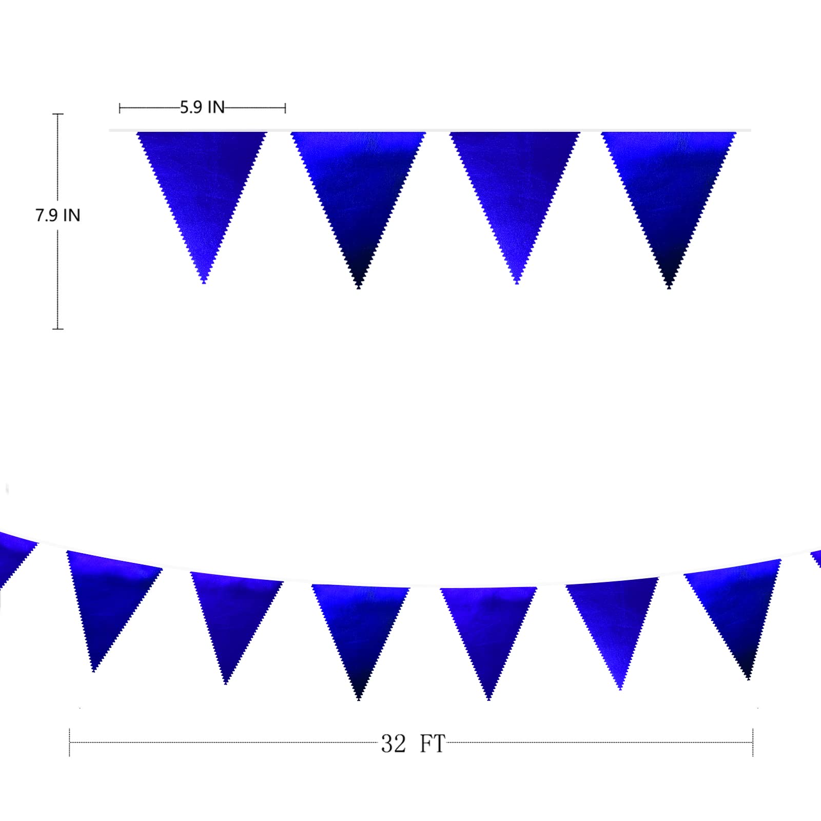 Royal Blue Party Decoration Navy Blue Triangle Pennant Banner Flag Dark Blue Metallic Fabric Bunting Garland For Graduation Wedd