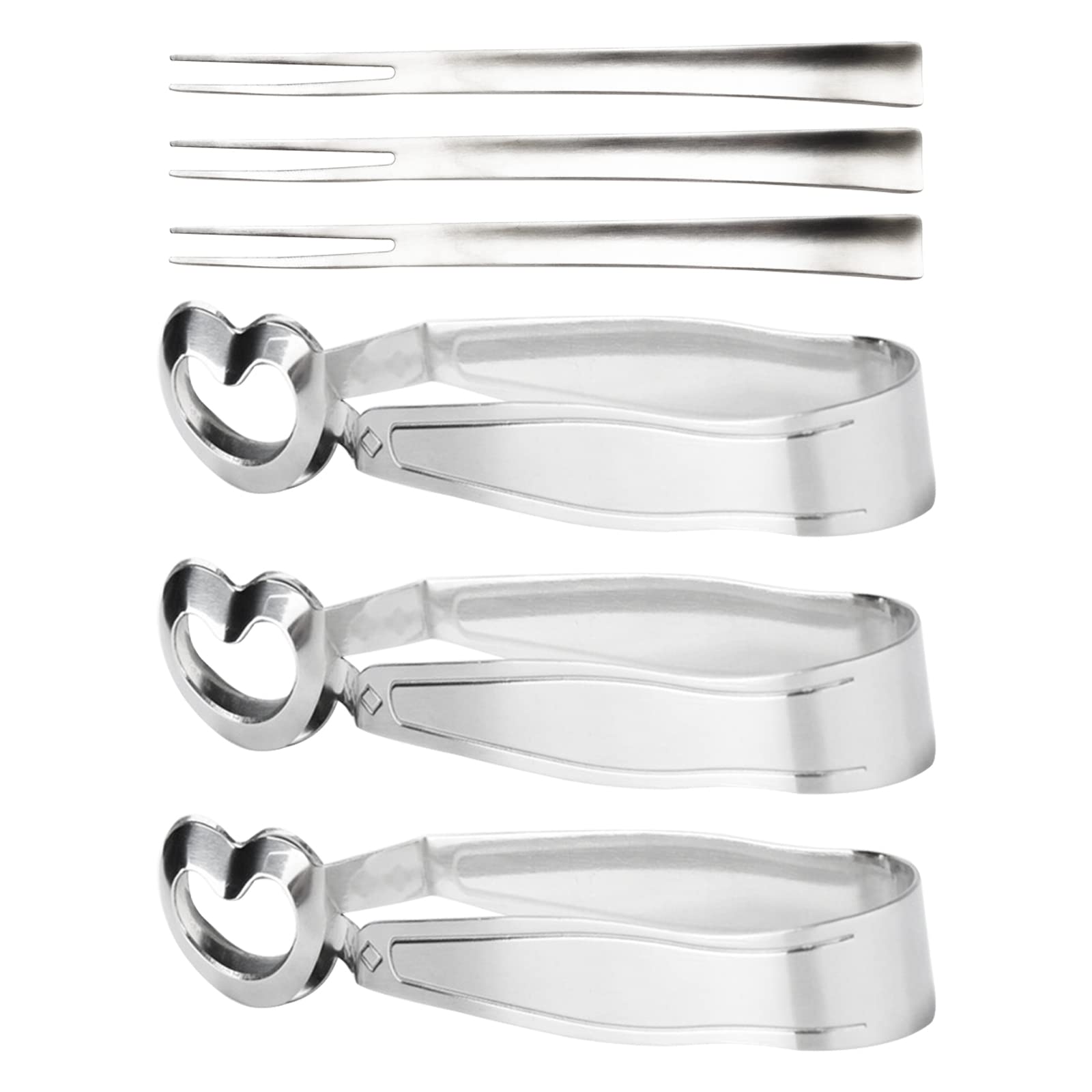 Goodfeer 6 Pcs Escargot Tongs Stainless Steel Kitchen Food Tongs With Seafood Forks For Snails, Fruit Salad/Cake, Tea Bag, Ice F