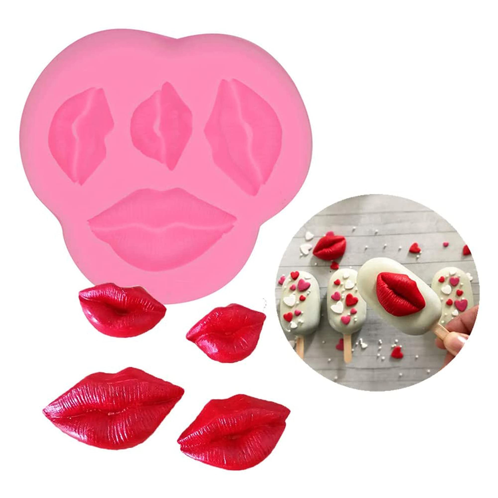Woohome 14 Pcs Makeup Theme Silicone Moulds, 5 Pcs Lipstick Fondant Candy Mould 3D Fondant Cake Mould For Resin And 9 Pcs Cake C
