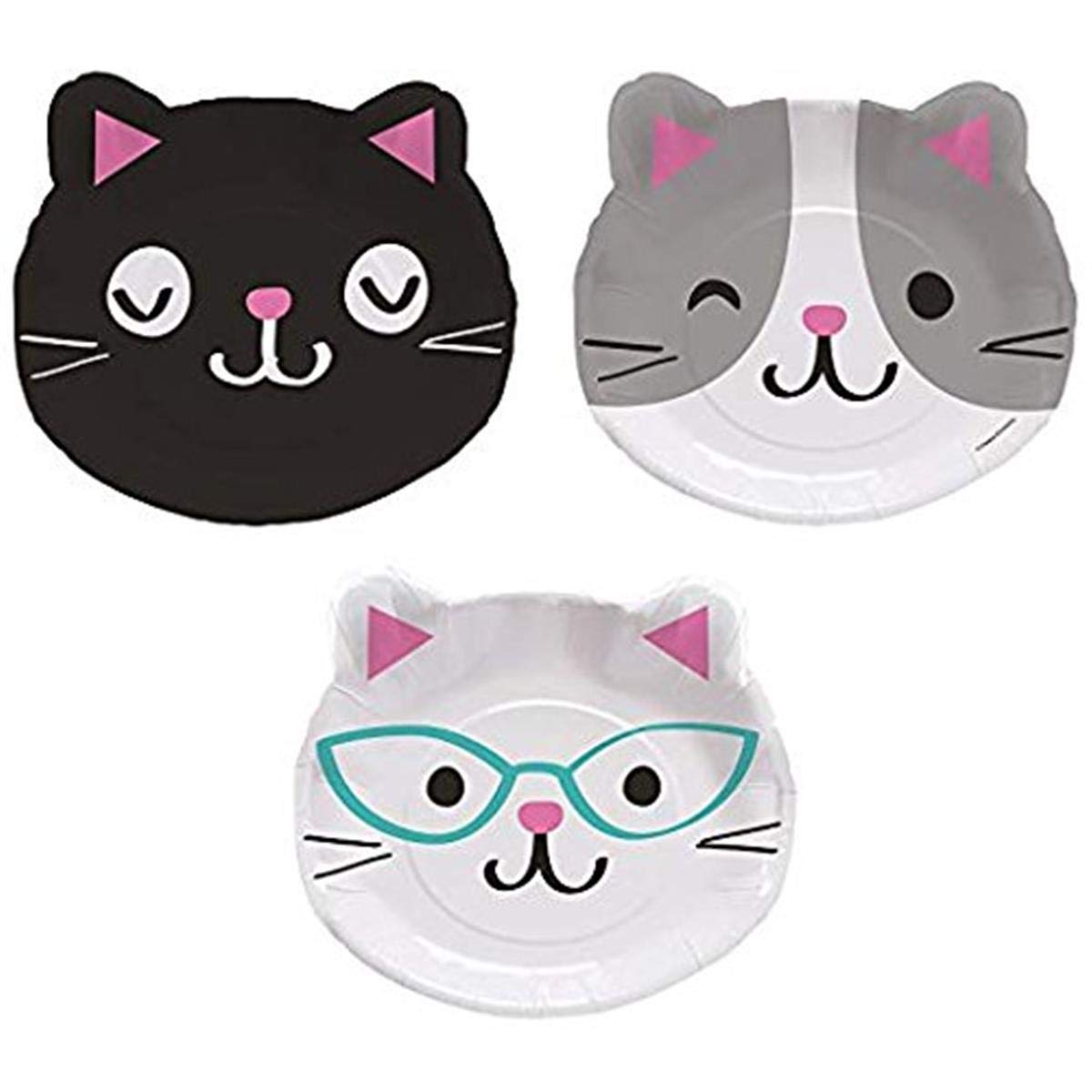 Creative Converting 328704 Cute Cats Shaped Paper Dinner Plates - 8 Pcs Multicolor, 8'' X 9''