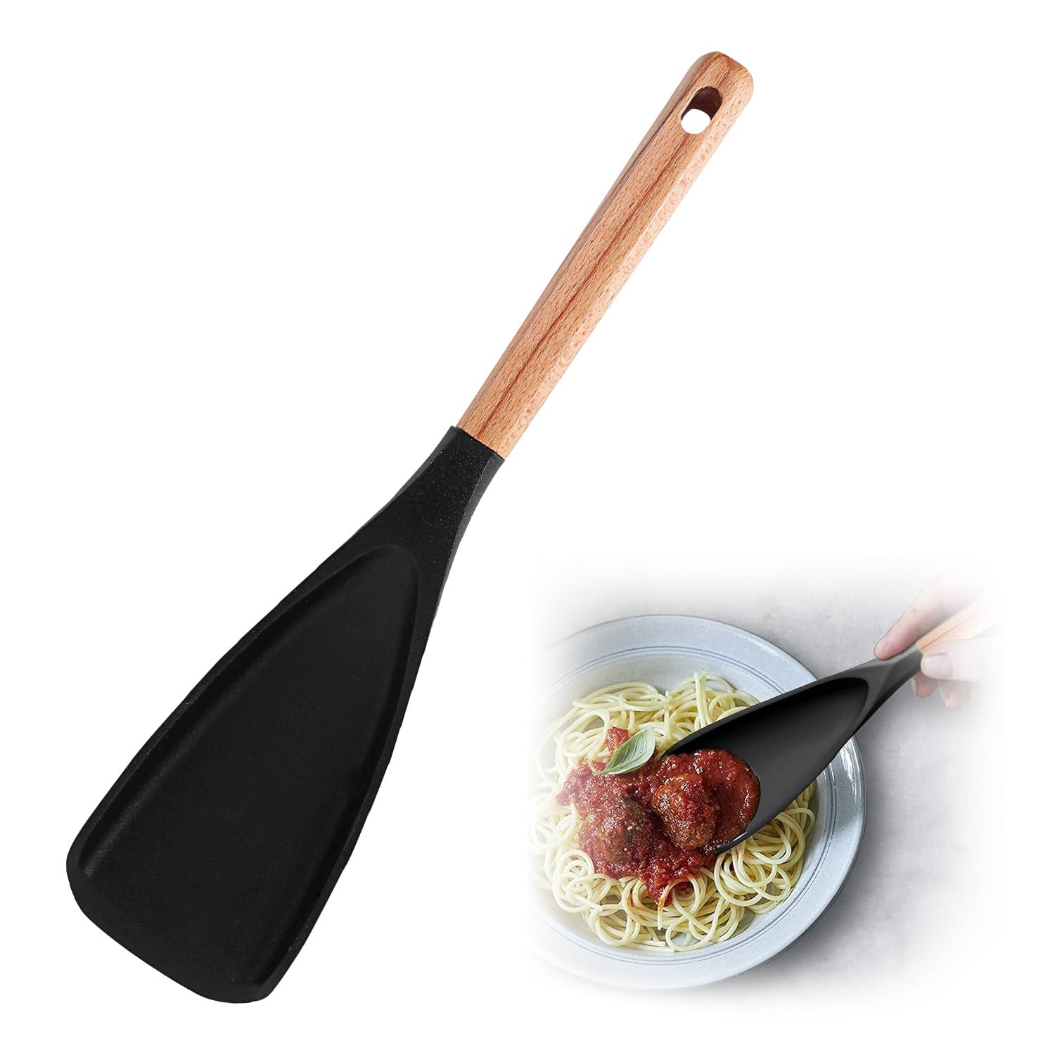 Qiyuda Silicone Spatula Spoon, BPAFree Multifunction Wooden Handles Serving Spoon Scrape Cooking Utensils