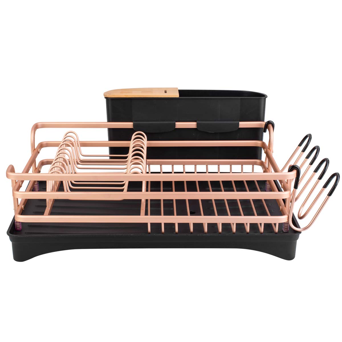 Bacoeng Aluminum Dish Drying Rack,Never Rust Dish Rack With Removable Cutlery Holder & Cup Holder, 360 Swivel Spout Drain Board,