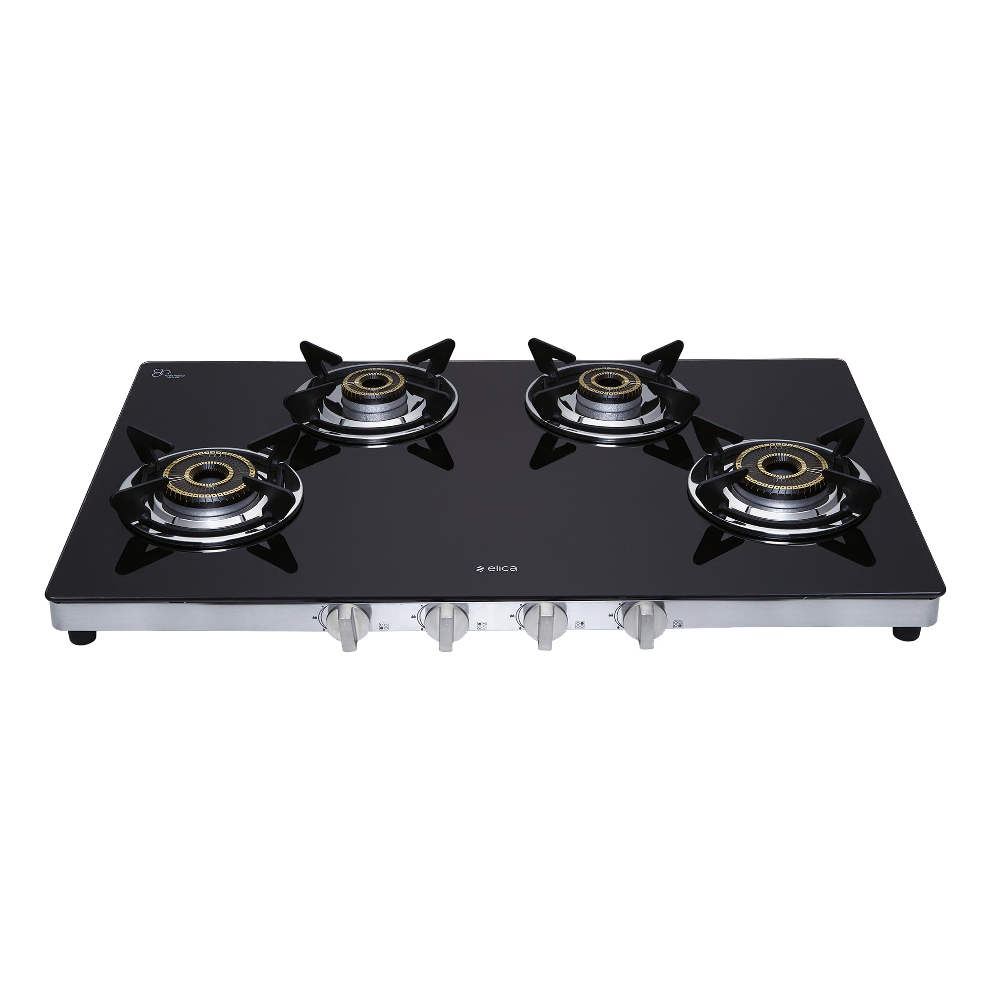Elica 77Cm 4 Burner Gas Stove | Sapphire 774 Ct Vetro 2J (Dt Series) | Double Drip Tray | Toughened Glass Top | High Efficiency 