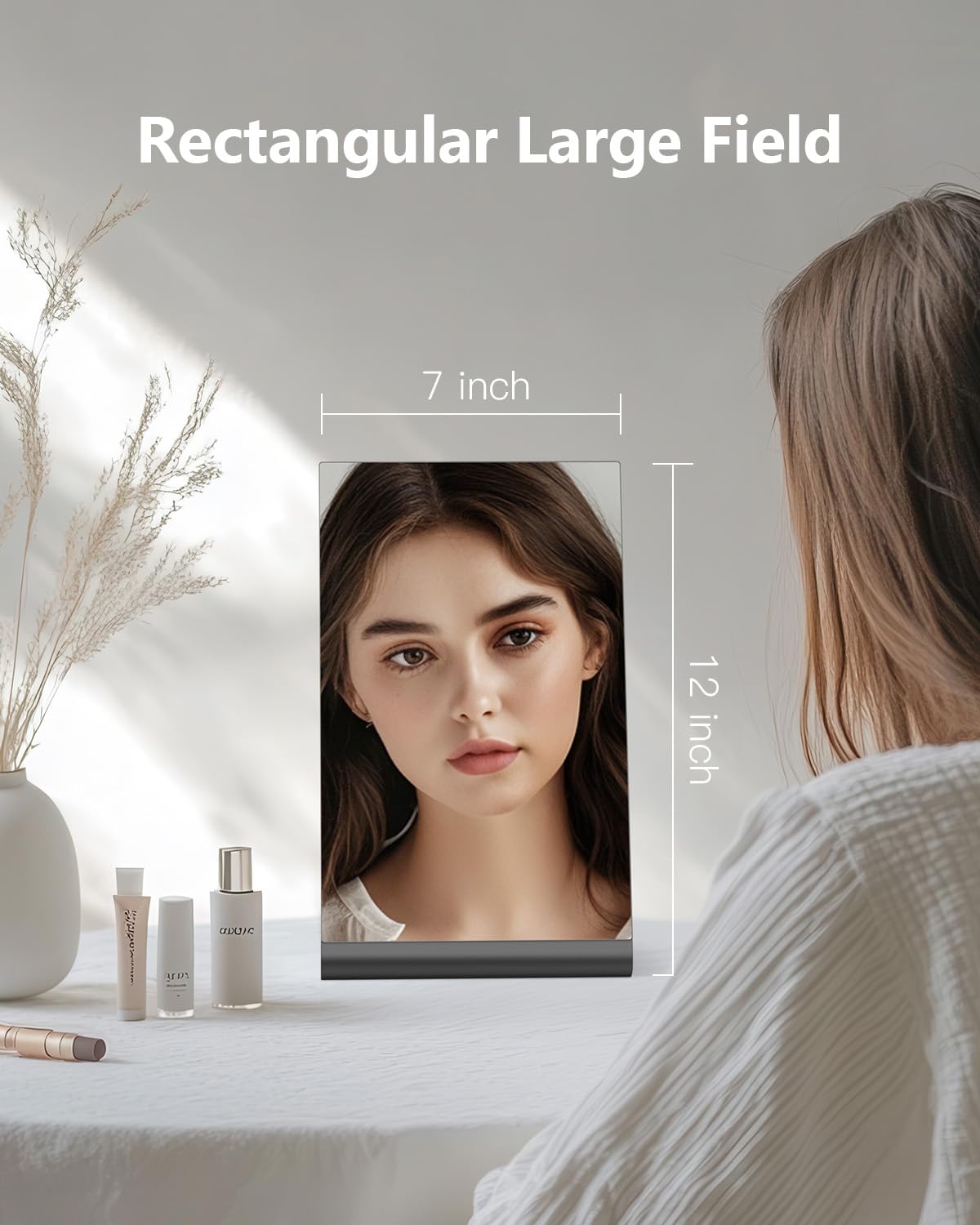 Nezzoe Rectangular Makeup Mirror For Desk, 12 Inch Aluminum Table Mirror, Counter Mirror, Vanity Mirror For Bedroom, Bathroom, D