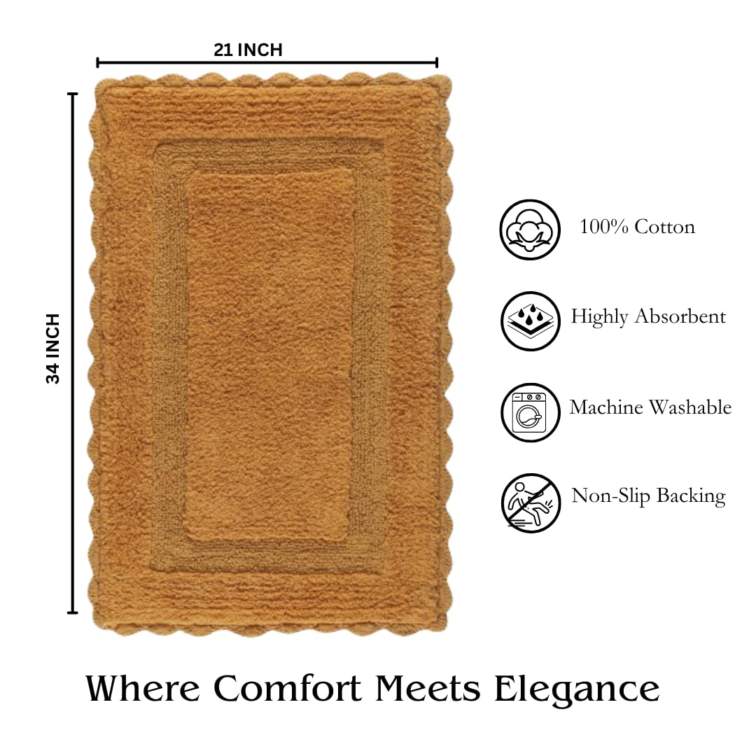 Cotton Crochet Bathmat With Antiskid 21X34 Mustard, 100% Pure Cotton, Super Soft White, Plush & Absorbent, Hand Tufted Heavy Wei