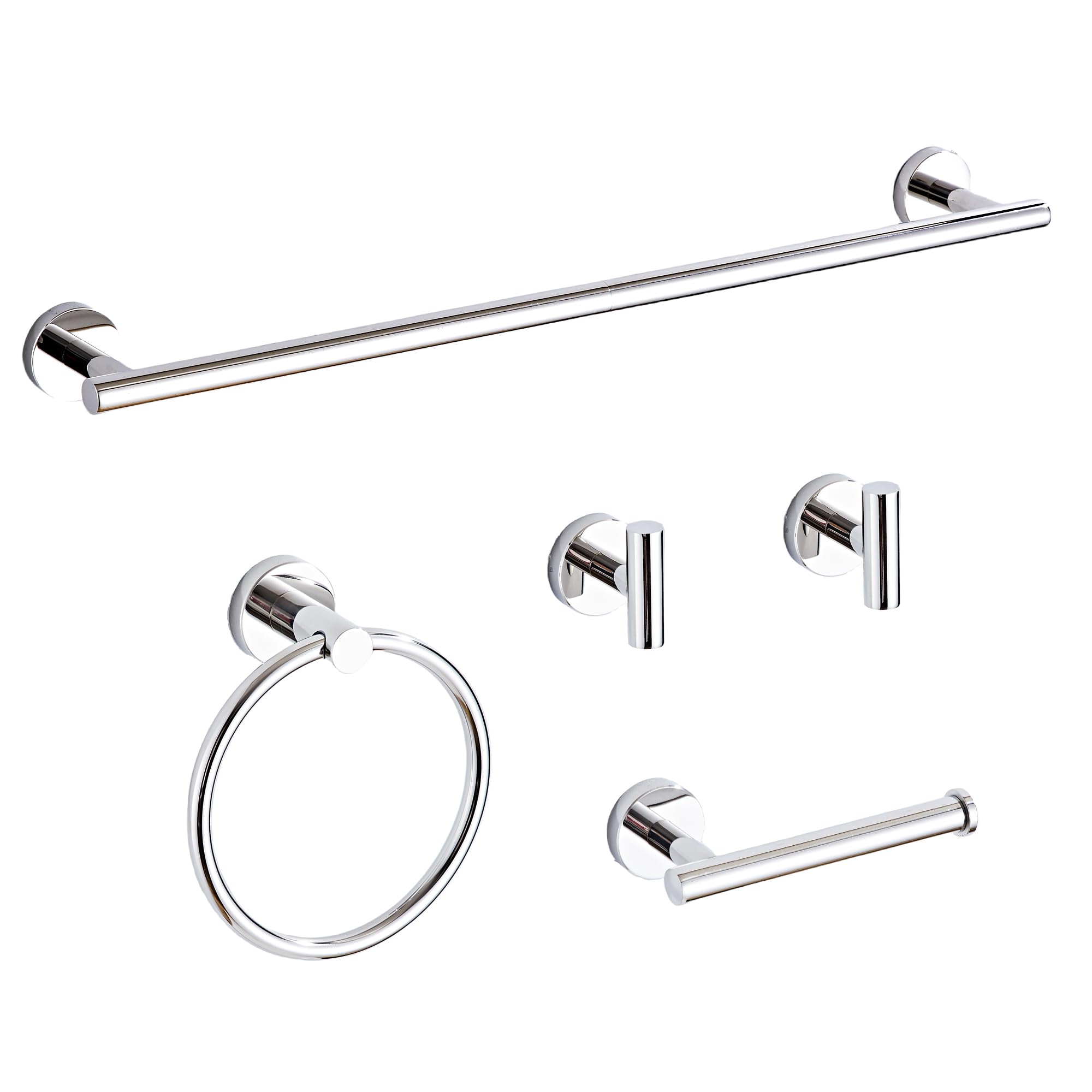 Chrome Bathroom Hardware Set 5 Piece With Towel Racks For Bathroom, Sus304 Stainless Steel Bath Towel Bar Set, 24 Inch Wall Moun