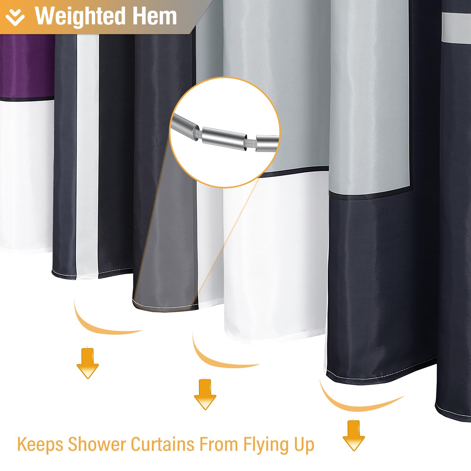 BTTN Purple Fabric Shower Curtain  Modern Geometric Neutral Cloth Shower Curtain Set with Plastic Hooks  Weighted Hem  Water Repellent  Luxury Decorative Polyester Shower Curtains for Bathroom  72x72